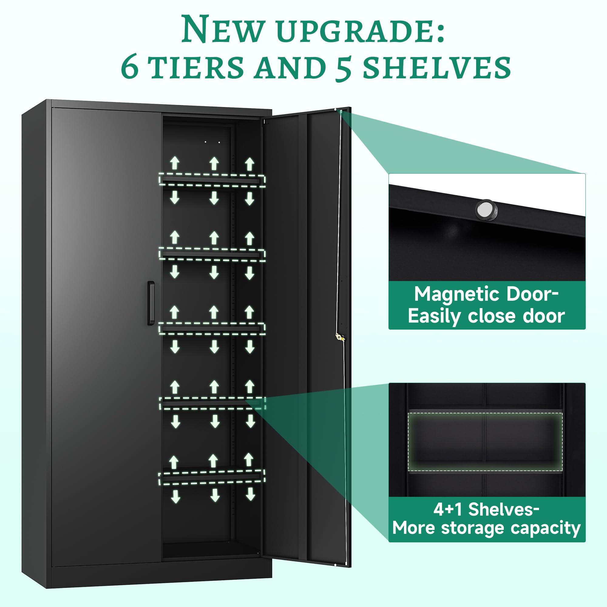 Letaya Metal Storage Cabinets with Lock Doors,Tall Locker Organizer Steel Garage Cabinets, 5 Adjustable Layers Shelves for Home, Office, Warehouse,Tool,Industrial(Black) - Image 5
