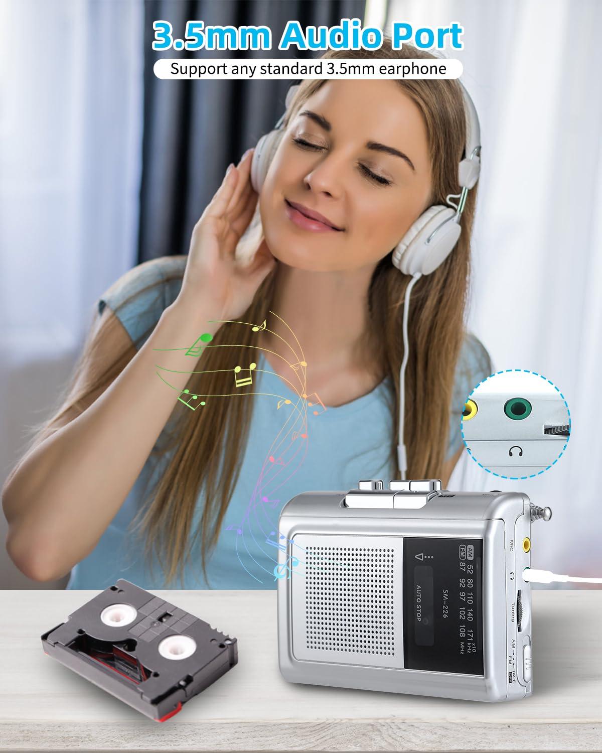 SEMIER Portable Cassette Player Recorder AM FM Radio, Compact Personal Small Cassette Tape Player/Recorder with Built in Speaker and Stereo Earphone Jack - Image 5