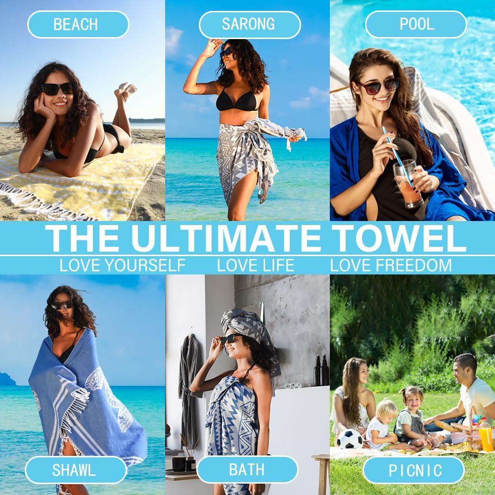 Widdonen Thin Turkish Beach Towel Lightweight Quick Dry Absorbent Cotton Bathroom Bath Pool Swim Towels Extra Large Oversized Sand Free Beach Accessories Essentials Cloud Gifts for Adult - Image 7
