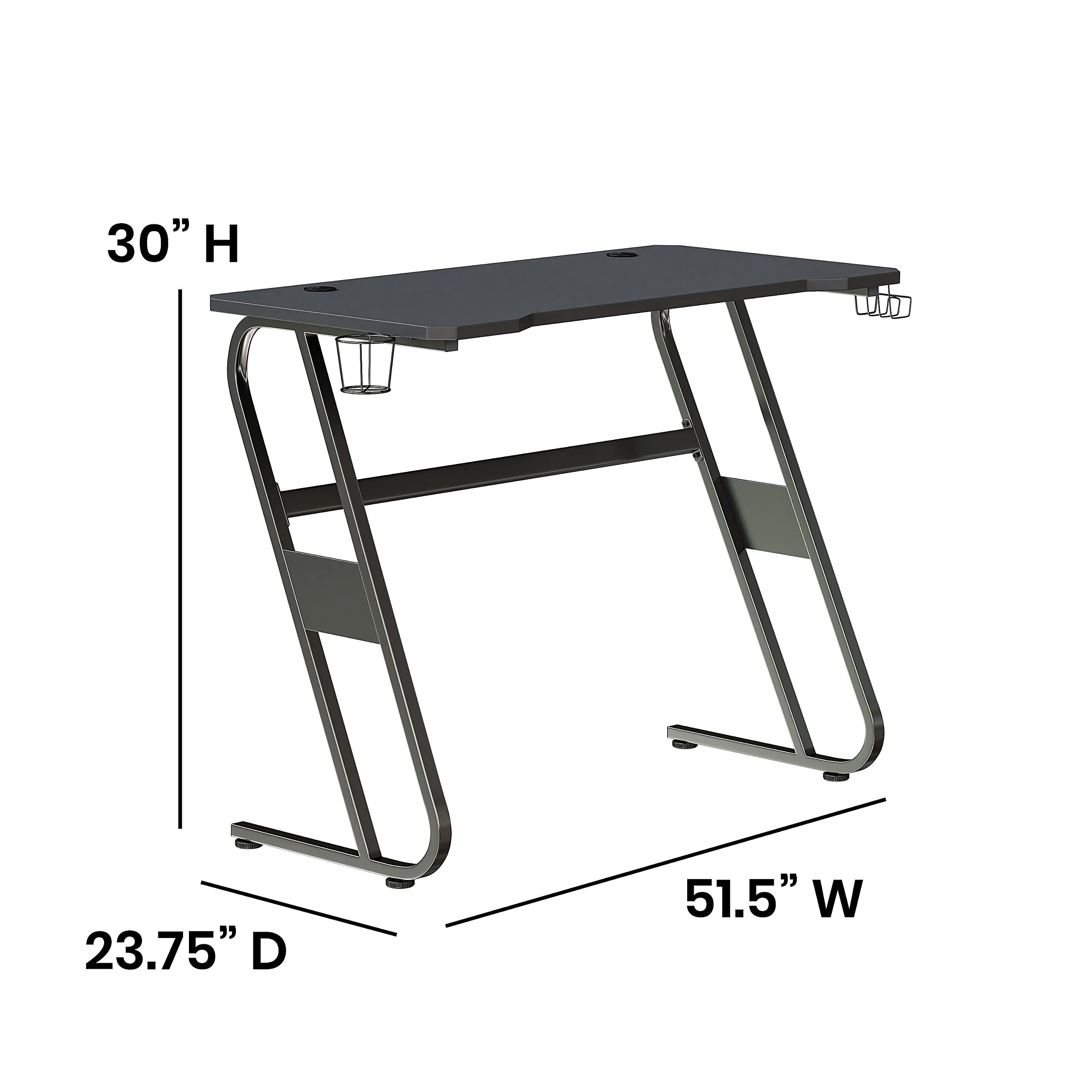 Flash Furniture Fisher Gaming Desk - Black Ergonomic Computer Desk - 51.5" Gamers Table with Cup Holder and Headphone Hook - Image 3