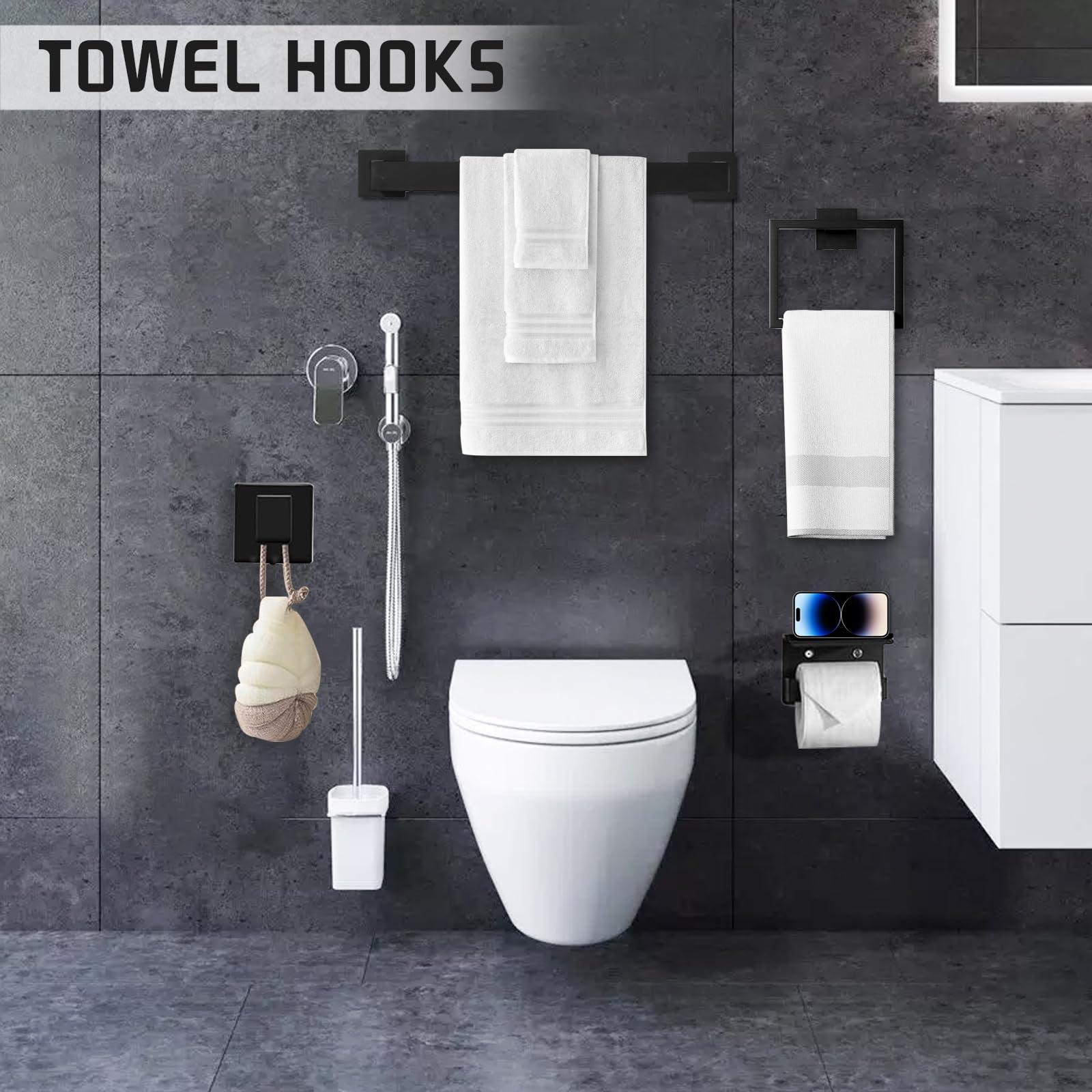 Matte Black Bathroom Hardware Accessories Set of 5 Pieces, 15.6 Inch Bath Towel Bar Set, 304 Stainless Steel Bathroom Hardware Set, Towel Racks for Bathroom Wall Mounted - Image 2