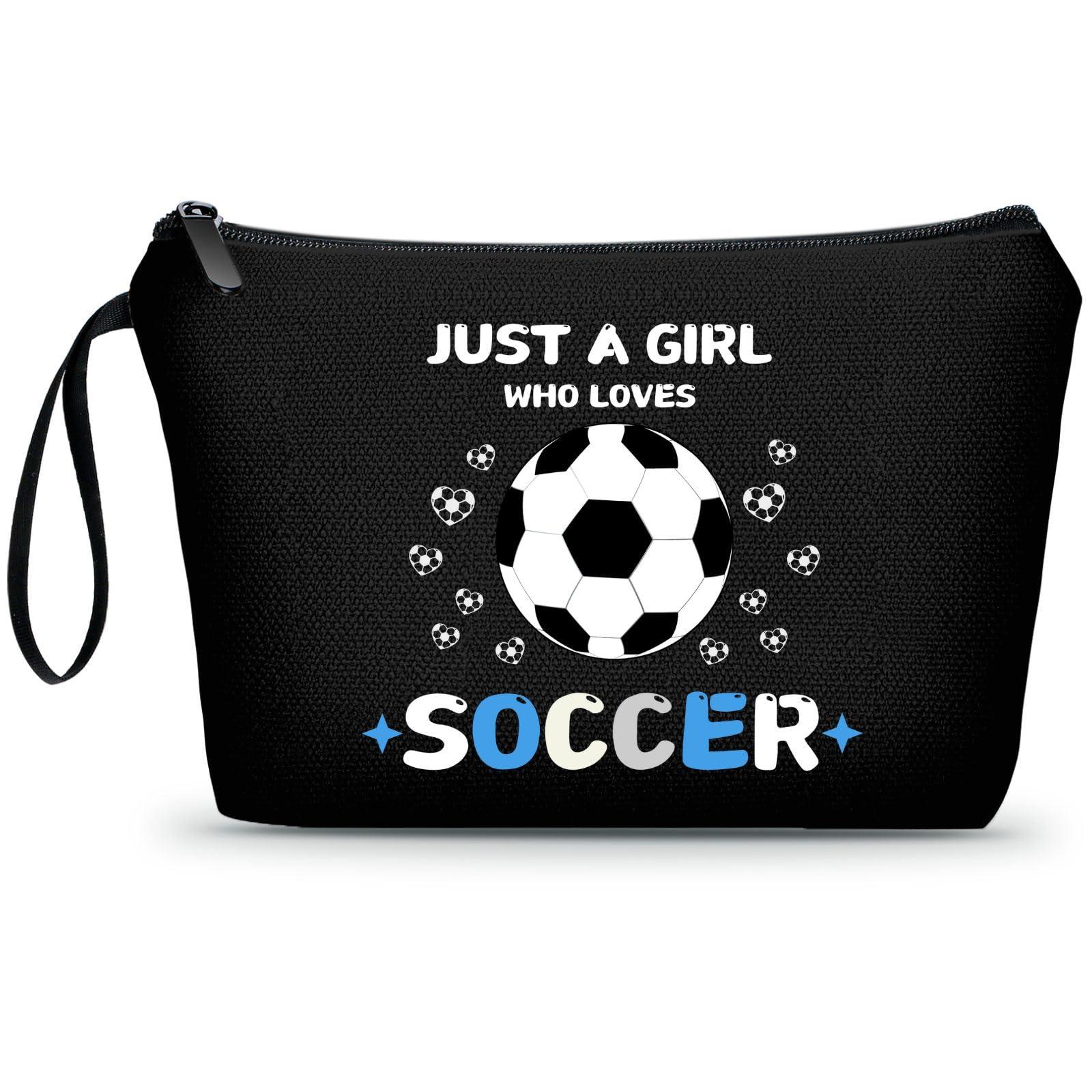 ARIOSEY Soccer Cosmetic Makeup Bag, Soccer Gifts for Girls, Travel Organizer, Multifunctional Cosmetic Bag, Black