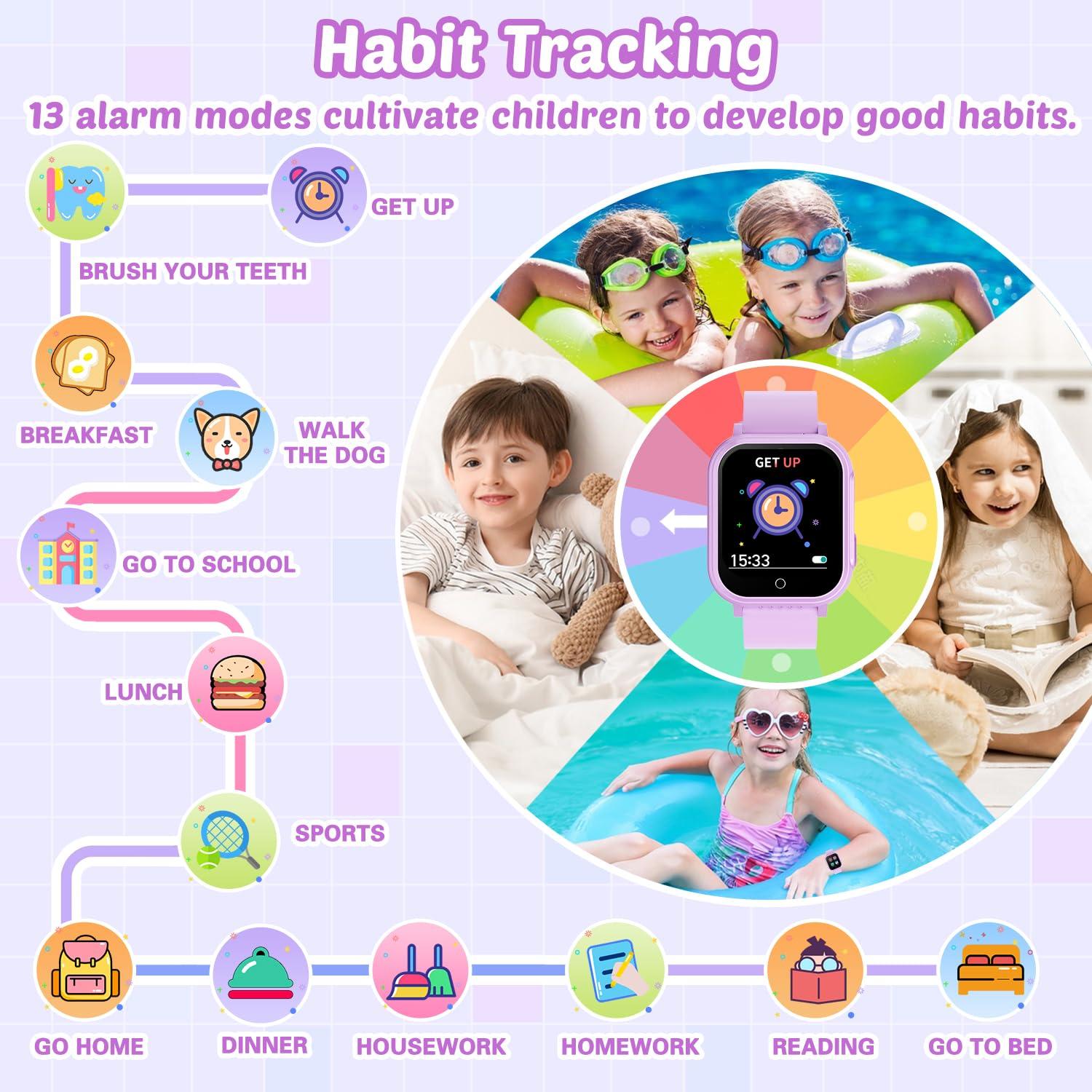 Waterproof Smart Watch for Kids Gift for Girls Age 5-12 with 32 Games, Dual Camera, Habit Tracking, Music Player, Video, Alarm Clock, HD Touchscreen Kids Smart Watch Birthday Toys for 6 7 8 9 Year Old - Image 6