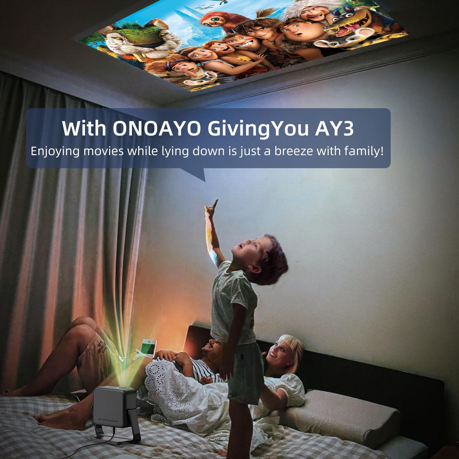 [360°Adjustable Stand] Mini Projector with WiFi and Bluetooth: Electric Focus & Auto Keystone 1080P 500 ANSI Bluetooth Projector, ONOAYO AY3 Portable Movie Phone Projector for Home Upgrade Black - Image 3