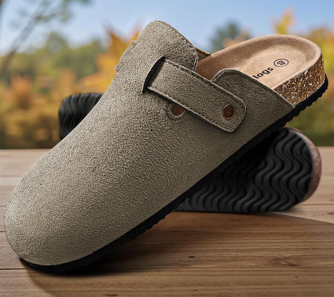 KEMISANT Women Clogs Comfortable Mules Clogs Sandals Slippers Men Women-Suede Upper Cushioned Cork-Footbed - Image 2