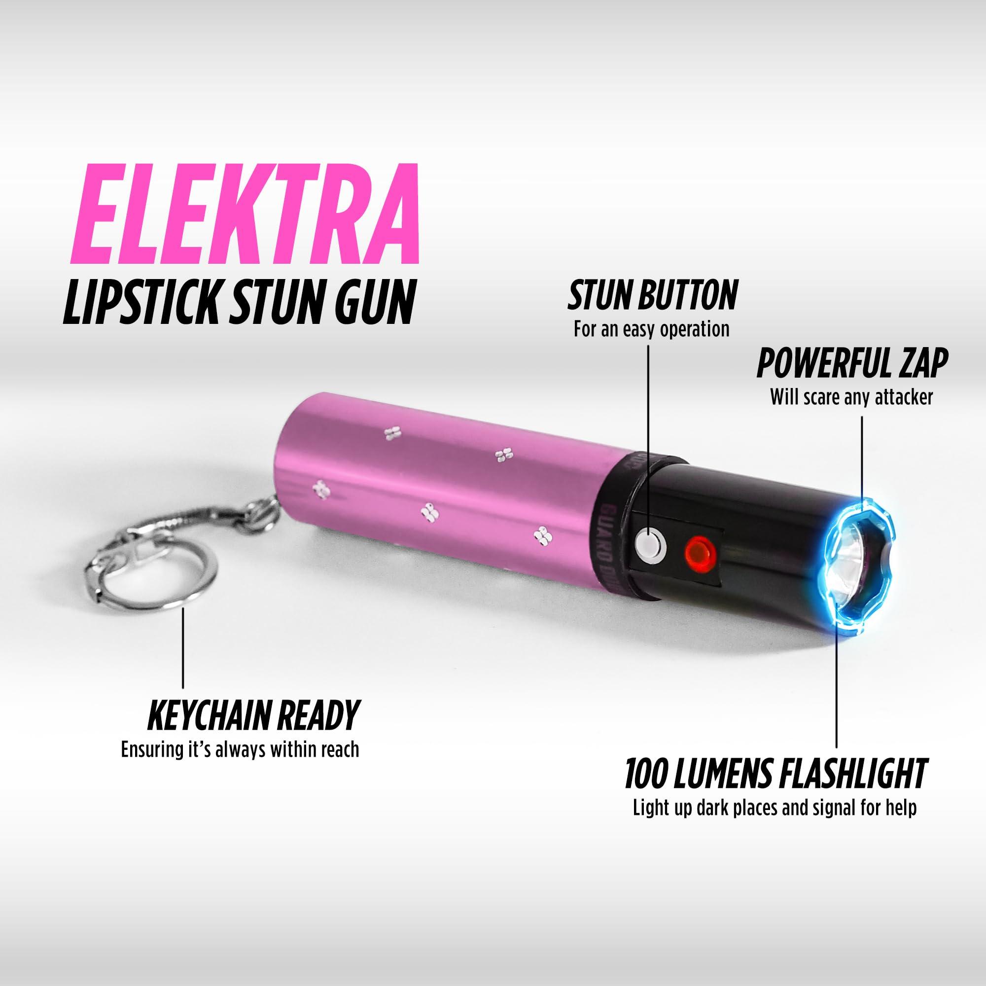 Electra Lipstick Mini Stun Gun for Women Self Defense, Discreet and Powerful Stun Gun Keychain with Flashlight, Maximum Voltage, Recharcheable Battery by Guard Dog Security - Image 2