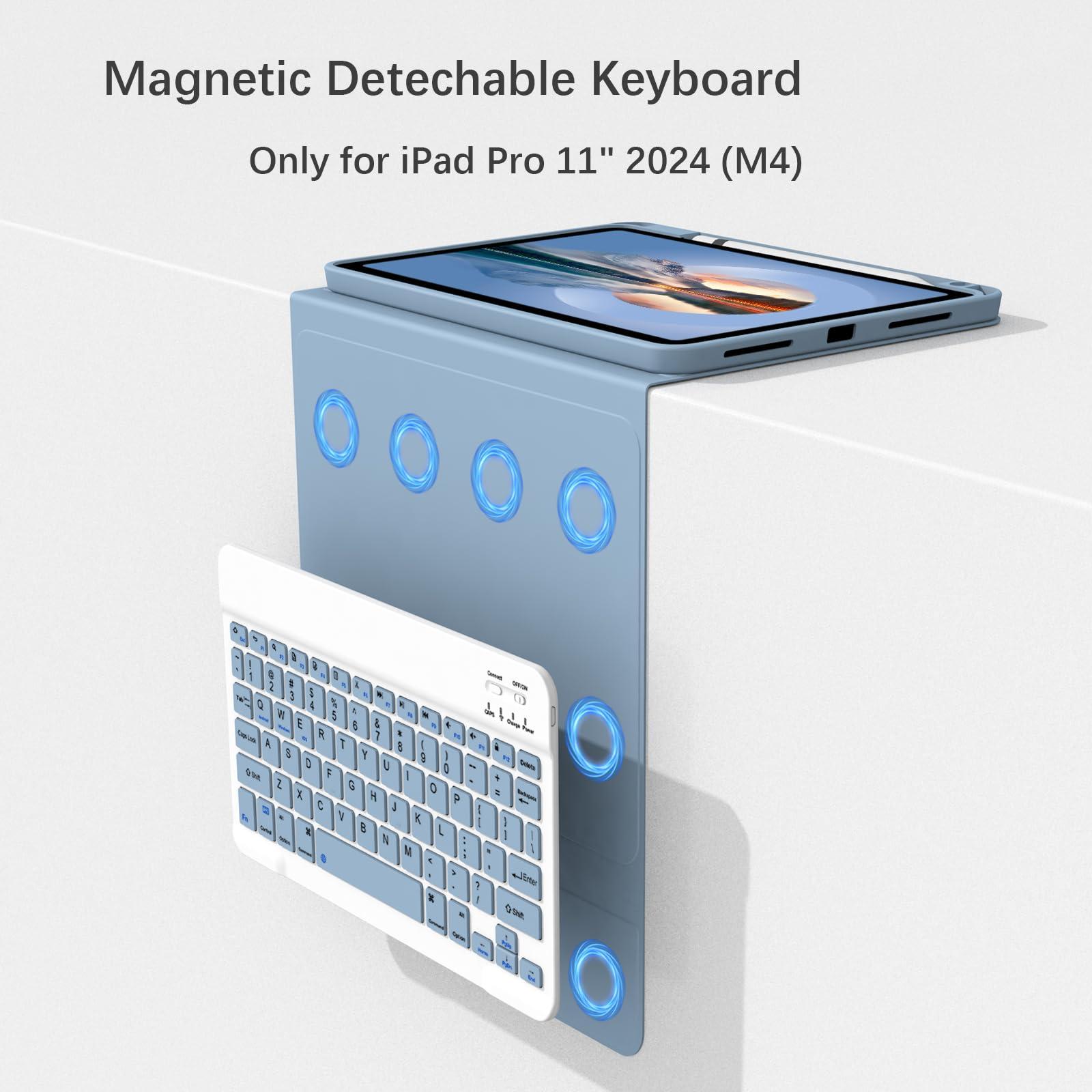 Divufus Keyboard Case for iPad Pro 11 Inch (M4) 2024 [Magnetic Detachable Wireless Keyboard][Support 3 System] Flip Stand Case with Pencil Holder for iPad 11” Pro 2024 (M4), Blue - Image 3