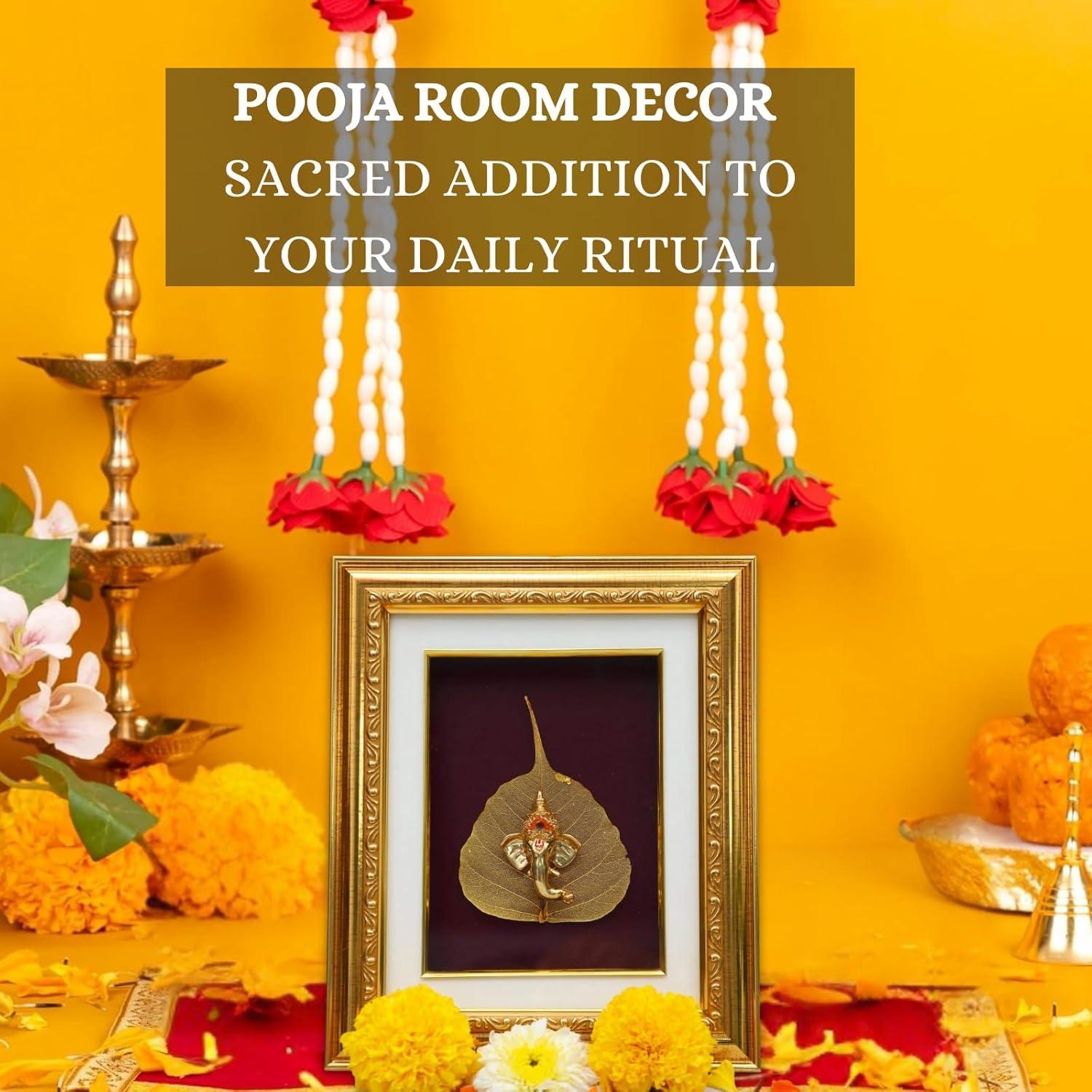 ZAARIYA Golden Ganesha Gold Leaf - God Gold Plated Decorative Photo Frame | for Gifting, Home Decor, Table Decor and Temple or Pooja Room Decoration (9.5 x 8 Inches) - Image 5