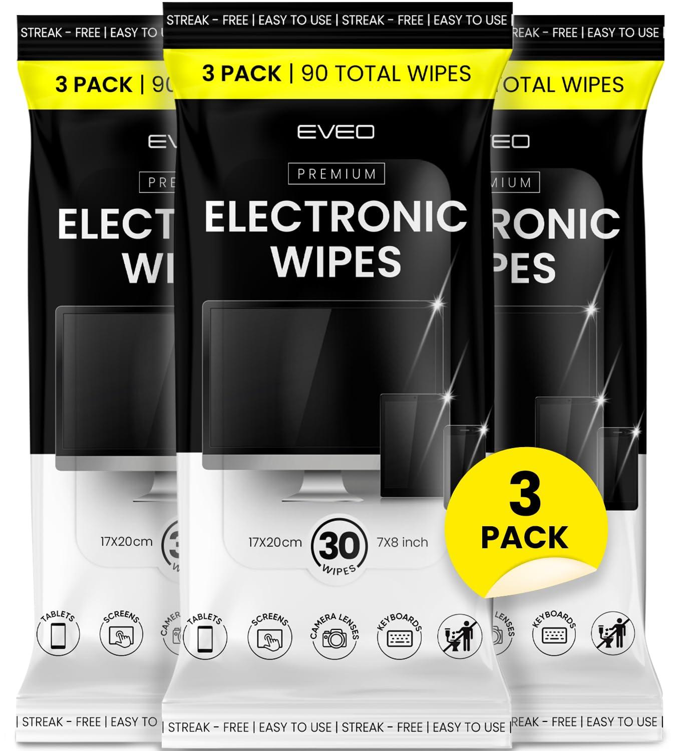 EVEO Electronic Wipes Screen Cleaner-TV Screen Cleaner Wipes, Computer Screen Cleaner, Laptop Screen Cleaner, ipad & Monitor Cleaner, TV Cleaner Screen Cleaning Wipes - [90 Wipes + Microfiber Cloth ]