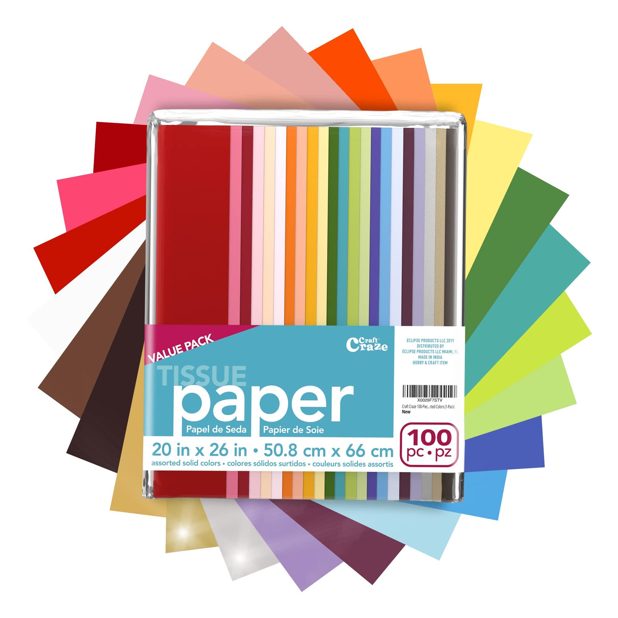 Craft Craze 100 Sheets (20" x 26") 25 Assorted Colors Premium Quality Tissue Paper for Gift Wrapping, Arts & Crafts, Packing and Decorations (1-Pack)