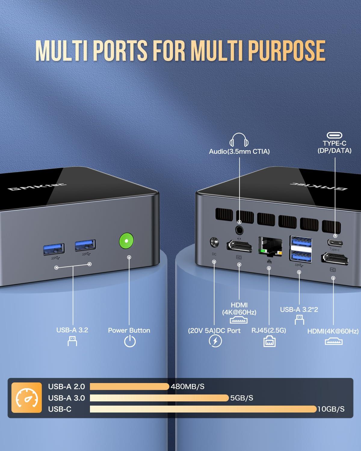 GMKtec Mini PC Intel i7-1195G7(Up to 5.0GHz) 16GB DDR4 1TB SSD, Mini Desktop Computers Dual SSD Slot, WiFi 6, USB3.2, BT 5.2, DP, HDMI, RJ45 2.5G - Image 5