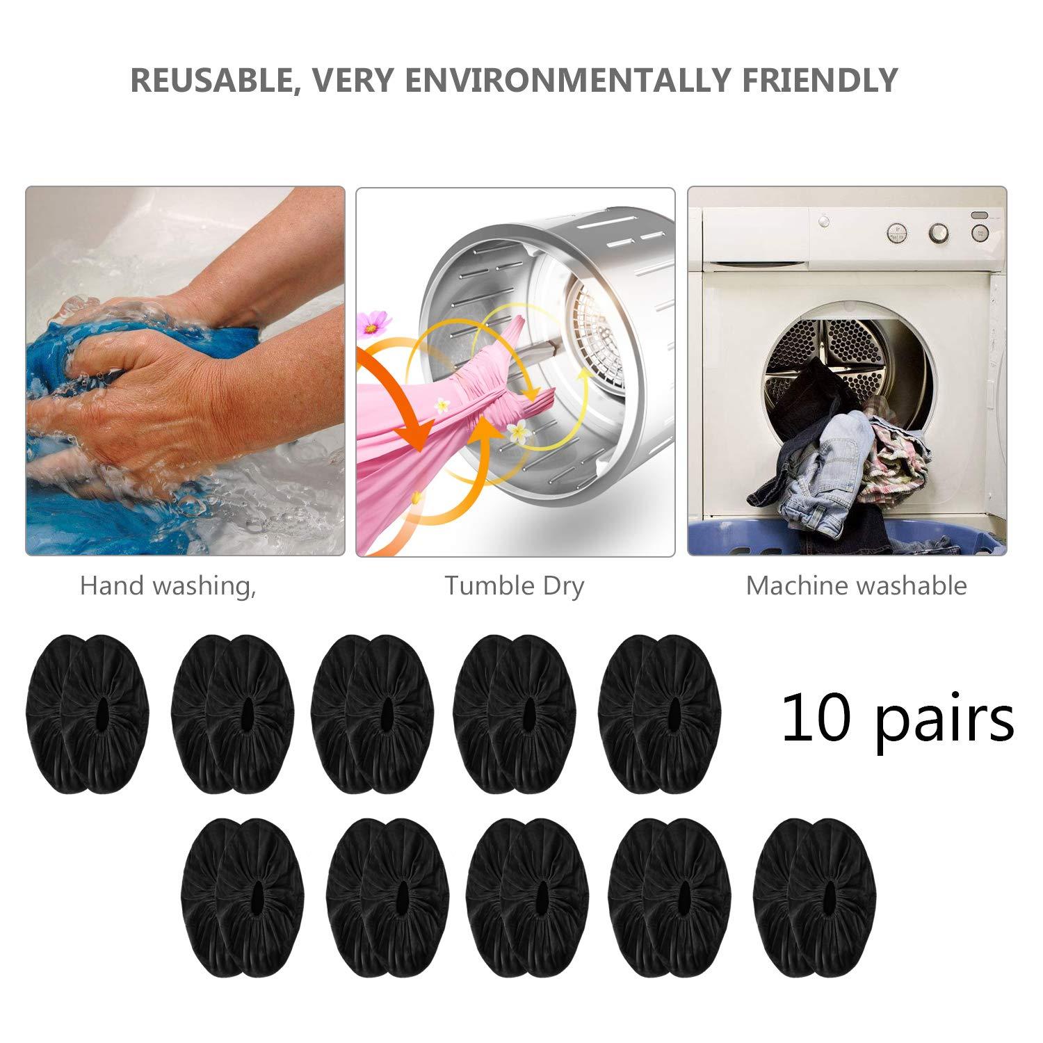PlasMaller 10 Pairs Black Non Slip Washable Reusable Shoe Covers For Household Thickened Boot Covers, L - Image 4
