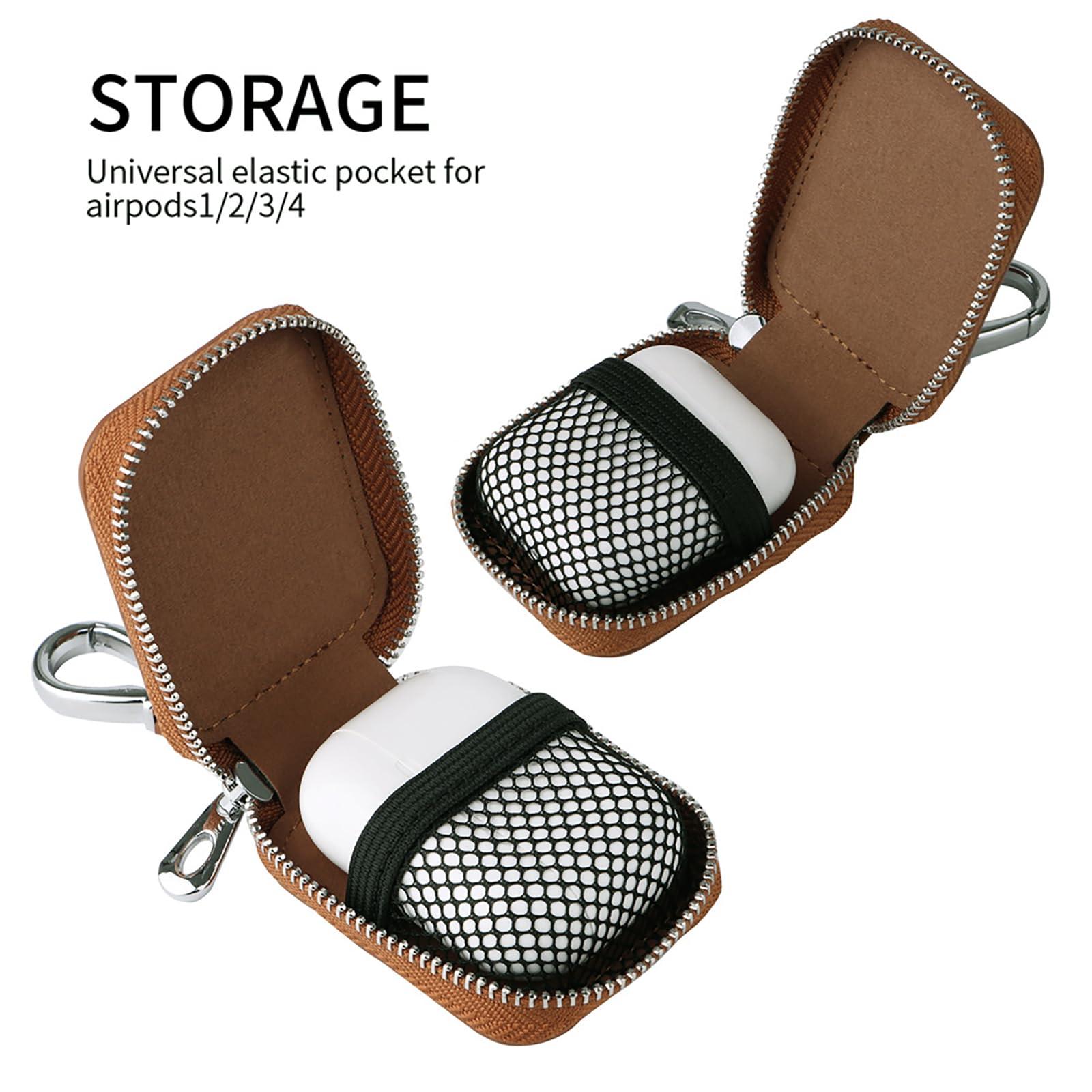 CCSmall Earbud Case for AirPods 4/1/2/3/Pro 2 with Lock & Carabiner, Premium PU Leather Small Storage Bag Pouch Travel Organizer for Wireless Earphones, Wired Headphone & Data Cable Case Black - Image 3