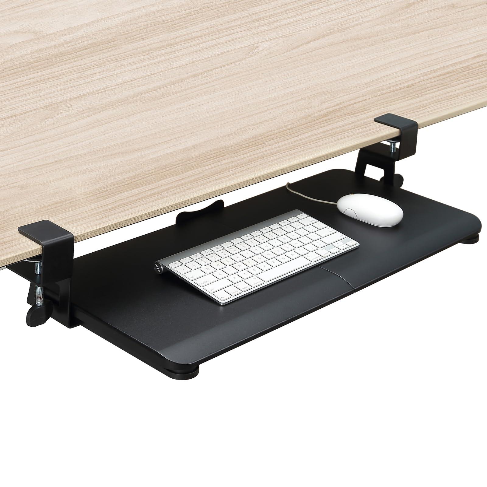DQCGLY Keyboard Tray Under Desk, Slide Out Computer Keyboard & Mouse Tray with C Clamp-on Mount Easy to Install,30" W（Including Clamps） X 12" D Large Size,Black - Image 8