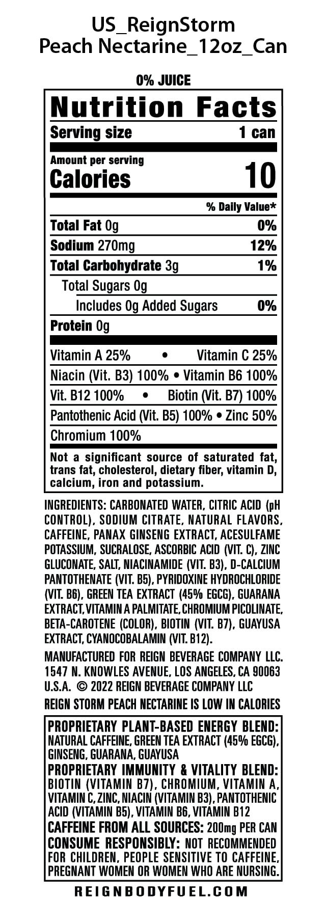 REIGN Storm, Peach Nectarine, Fitness & Wellness Energy Drink, 12 Fl Oz (Pack of 12) - Image 2