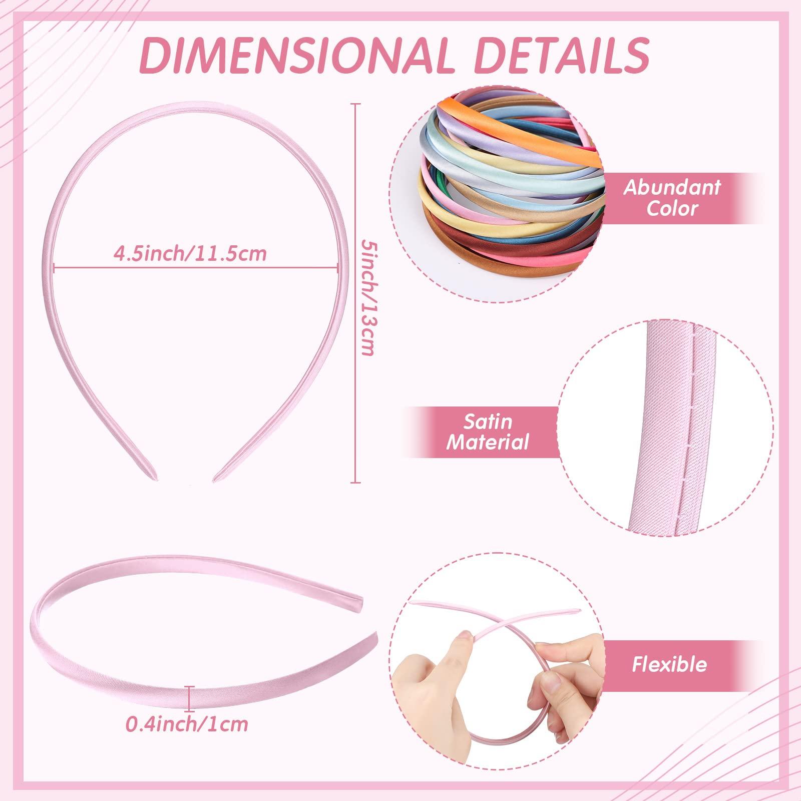 XunYee Satin Covered Headbands for Women - 100 Pieces 0.4 Inch Width Colorful Thin Plain Hairbands (Multi Colors) - Image 2