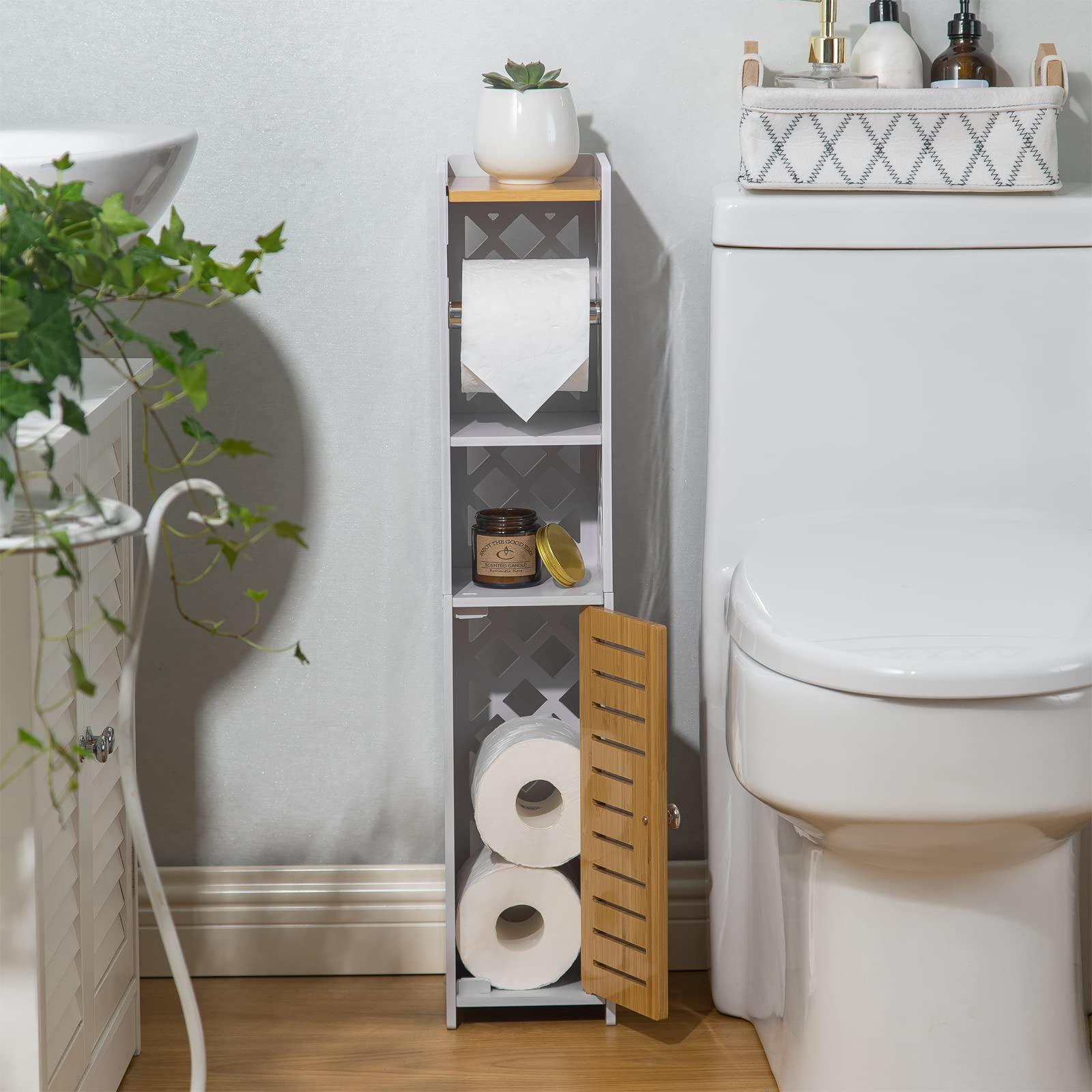 H HUIYKALY Toilet Paper Holder Stand: Bathroom Stand with Toilet Paper Holder Insert,Slim Storage Cabinet for Small Space - Image 5