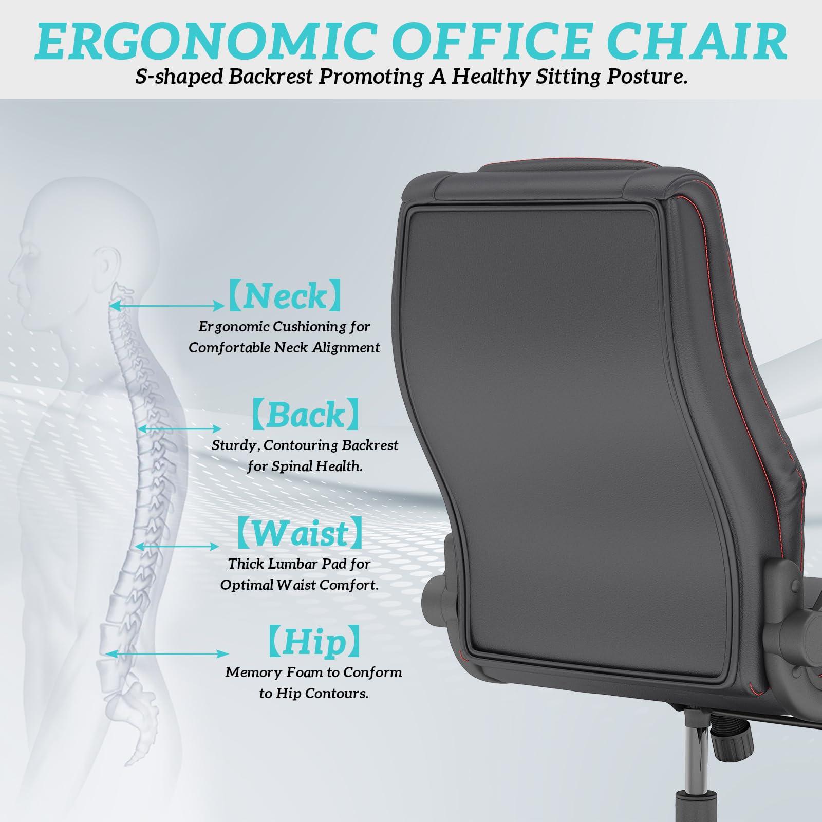 GYI High Back Executive Office Chair, Big and Tall Office Desk Chair 400LBS with Lumbar Support, Flip-up Armrests, Rubber Wheels, Black - Image 8