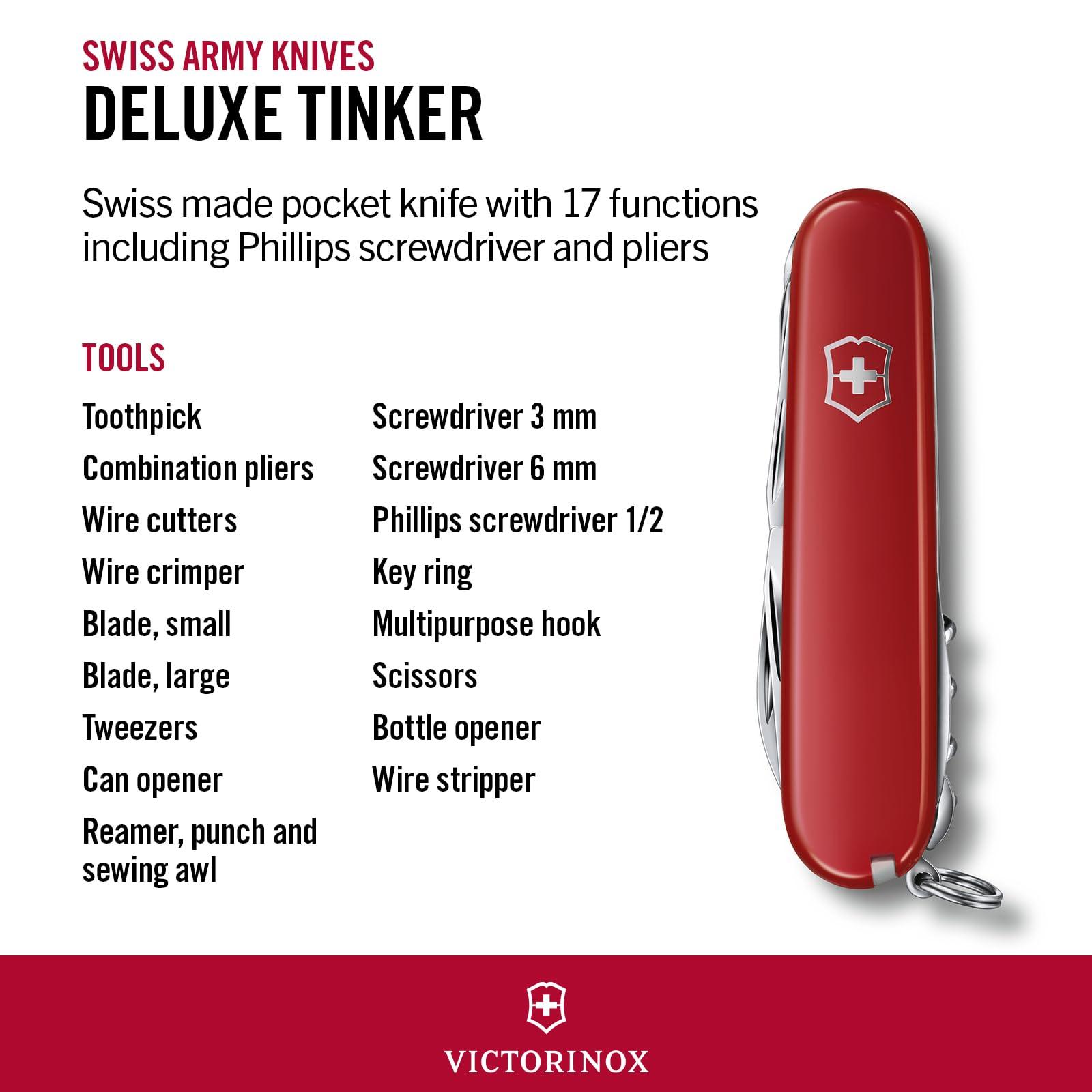 Victorinox Swiss Army Multi-Tool, Tinker Pocket Knife , Red, 91mm - Image 4