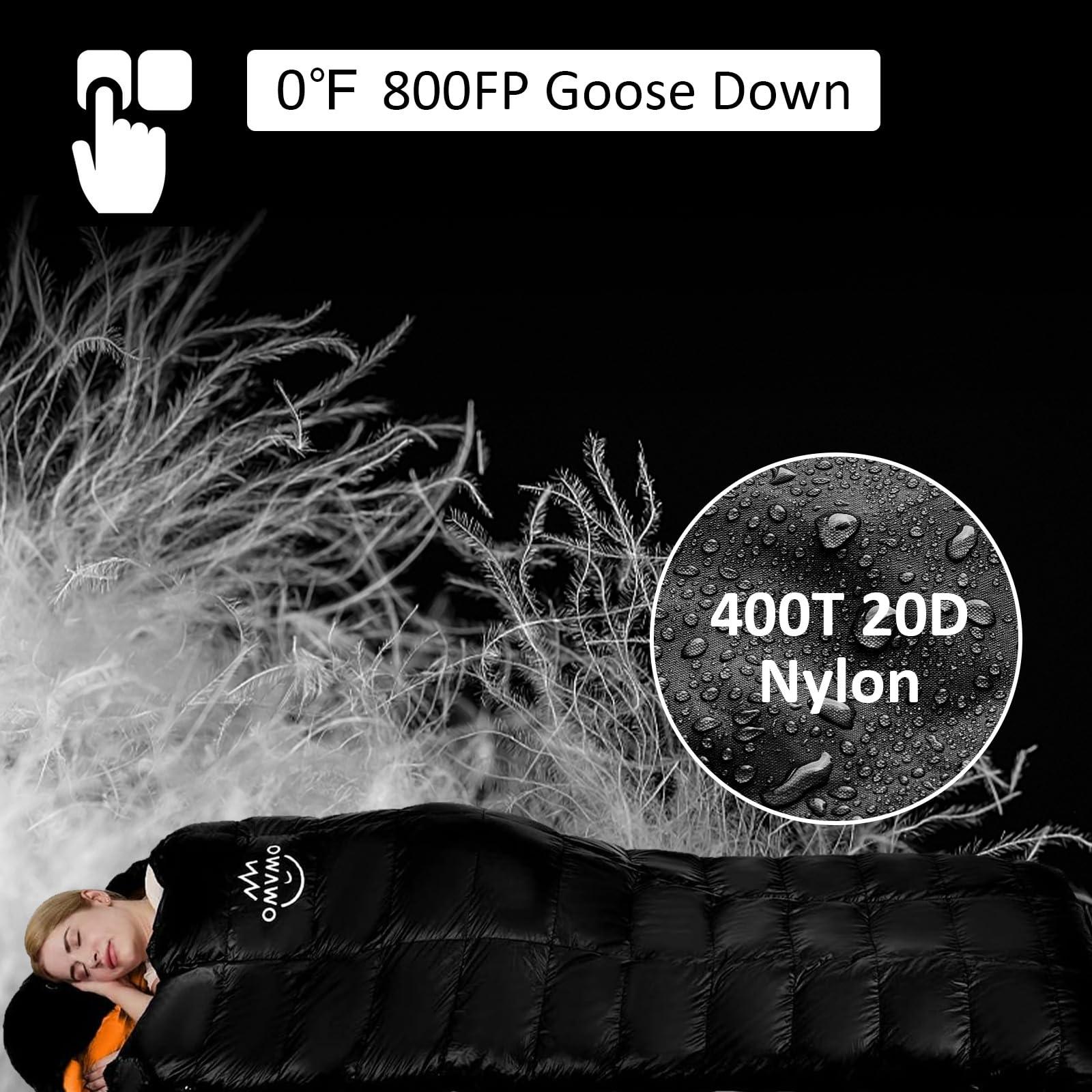OMVMO -10°F 0°F Goose Down Sleeping Bag for Adults,800 Fill Power,Ultralight Wearable 4 Season Cold Weather Rectangle Sleeping Bag for Camping Hiking,Can be Used as a Down Blanket or Cloak - Image 3