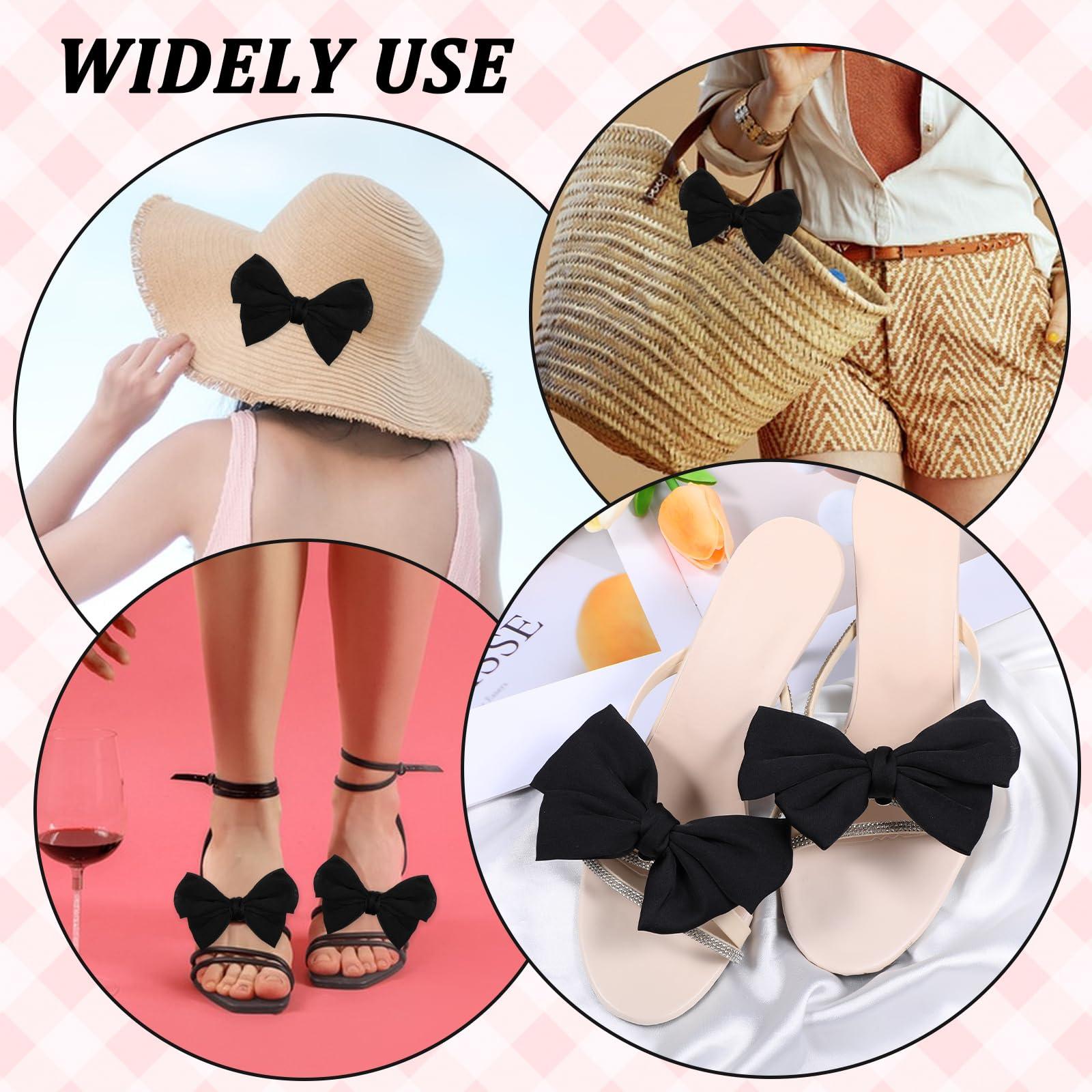 2 Pcs Bow Shoe Clips, Detachable Black Shoe Clips for Women Elegant Satin Bow Shoe Buckles Decorative Shoe Accessories for Wedding Party Bags Clothing Hair Charms Heels - Image 6