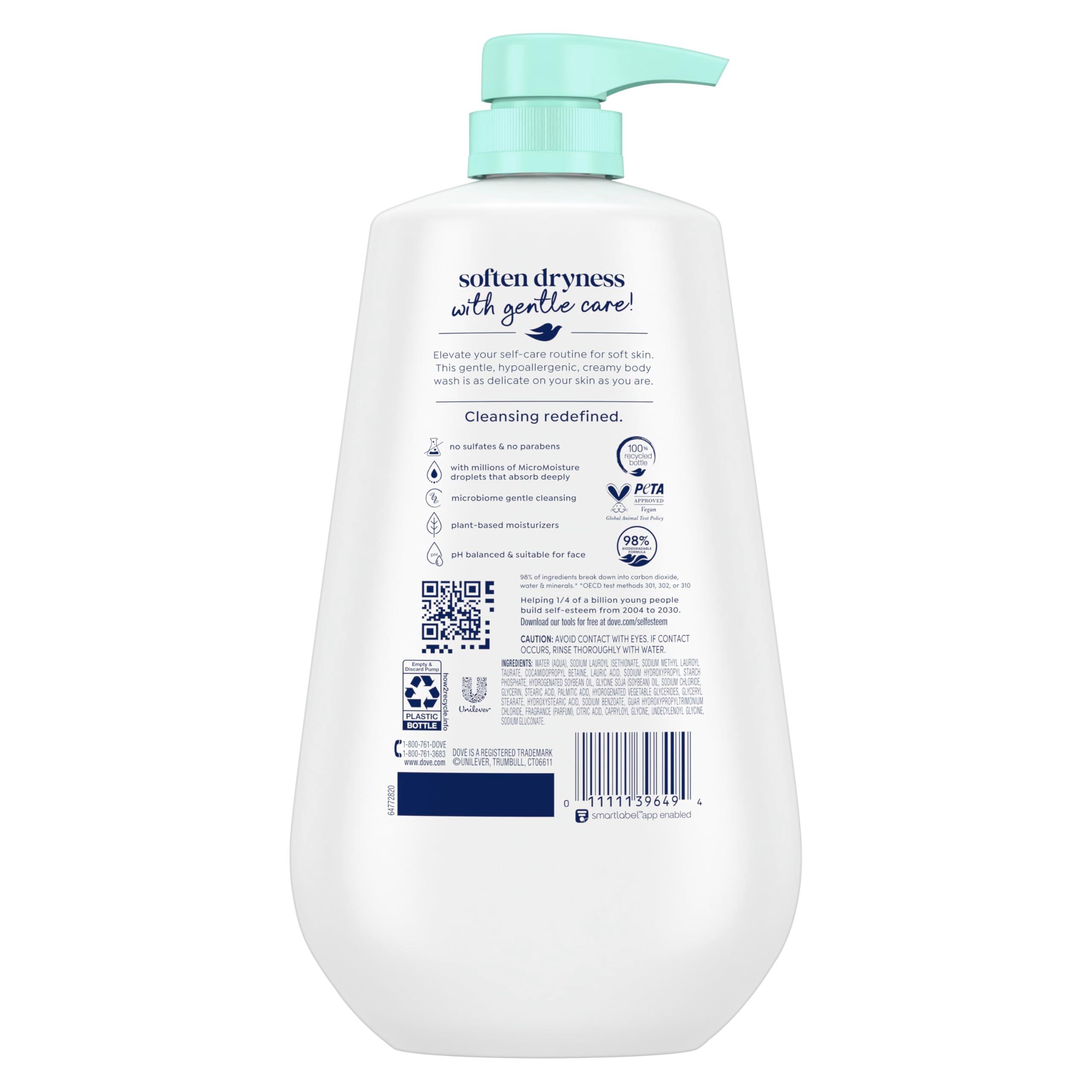 Dove Body Wash with Pump Sensitive Skin For 24hr Lotion-Soft Skin Moisturizing Skin Cleanser Gentle Hypoallergenic Formula with No Sulfates No Parabens 30.6 oz - Image 2