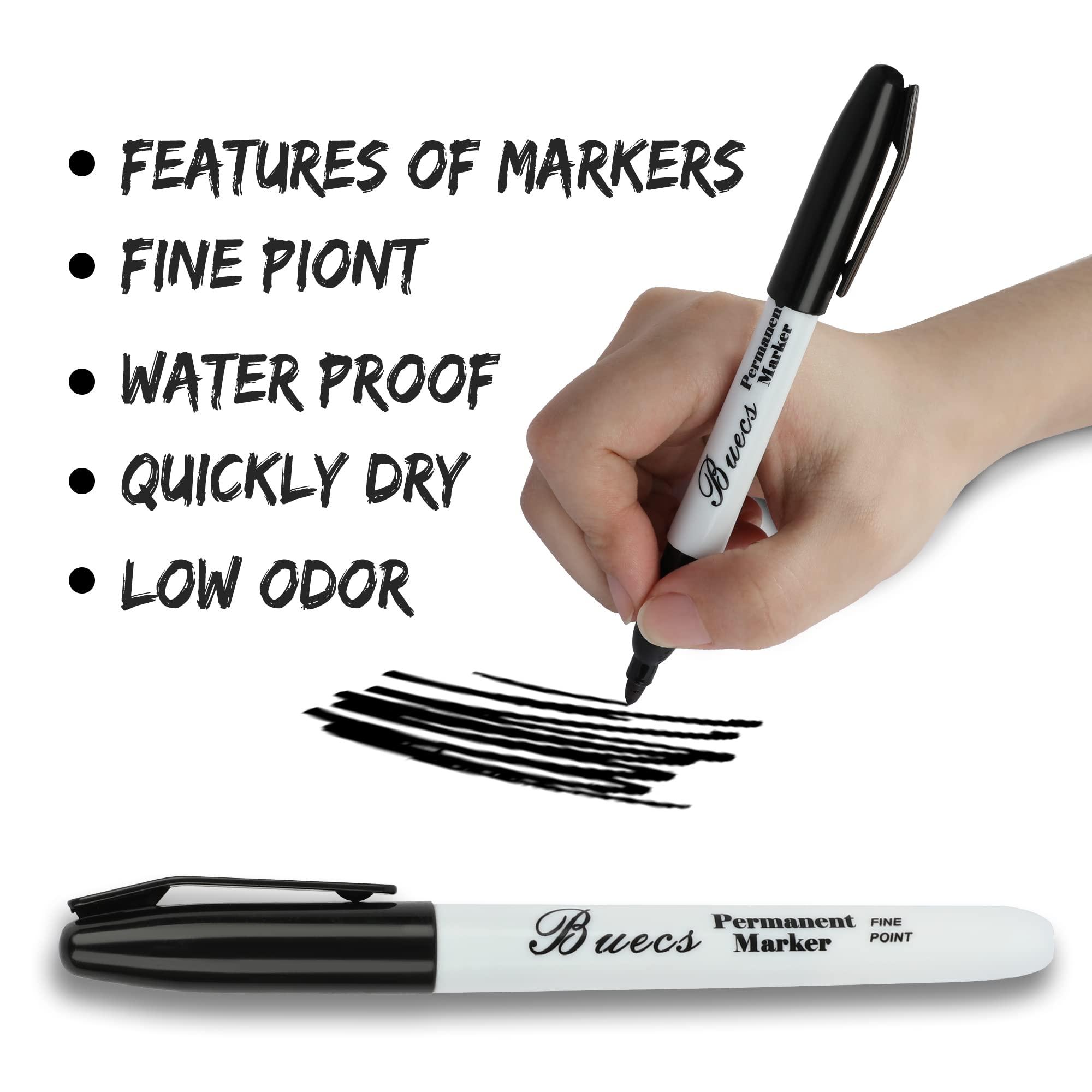 Buecs Permanent Markers, 128 Count Black Permanent Markers, Fine Point, Waterproof & Smear Proof Markers, Quick Drying, Office Supplies for School, Office, Home - Image 4