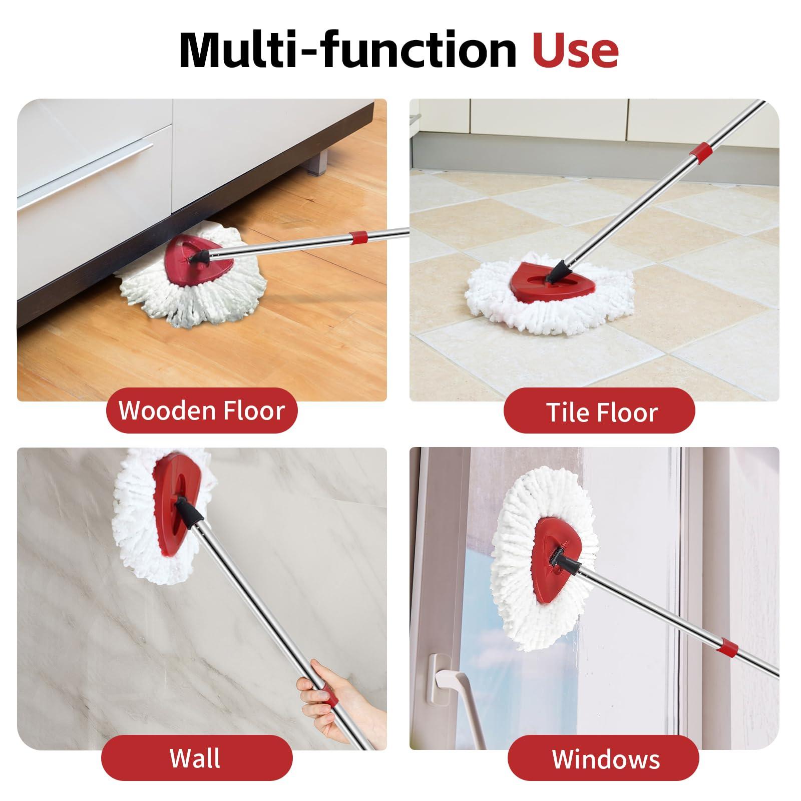 ANREKEYH Spin Mop Head, Base, Handle Replacement for O-Ceda EasyWring Microfiber Spin Mop, 2 Microfiber Mop Refills, 1 Triangle Mops Head Cover and 30-58in Mop Handle Set Combo (White(1 Tank System)) - Image 5
