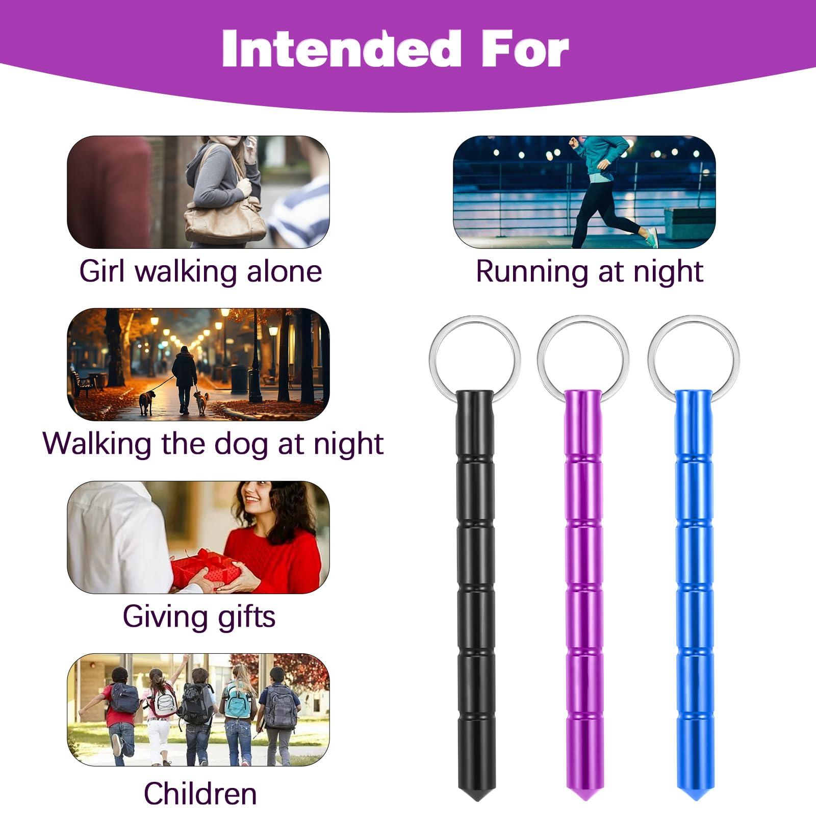 oruola 3 Pack Safety Keychain Set for Women, Self Defense Keychain, Metal Tactical Keychain, Aluminum Short Stick Protection Tool, Gift Keychains for Women Men(Purple, Blue, Black) - Image 7