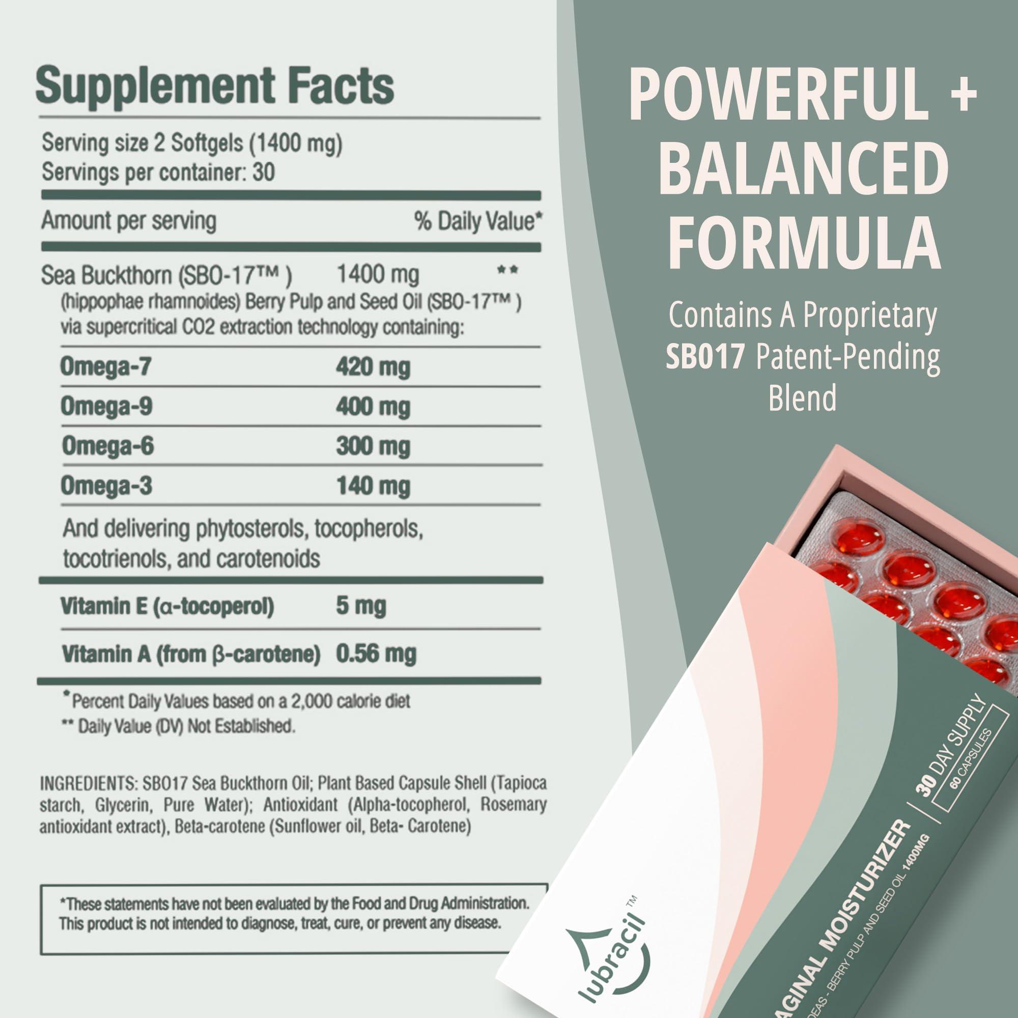 Lubracil Daily Vaginal and Intimate Moisturizer for Feminine Products- Helping with Vaginal Atrophy, Dryness and Itchiness with Sea Buckthorn Oil, Omegas 6, 7, & 9, Vitamins A & E - 60 Wet Pills - Image 4