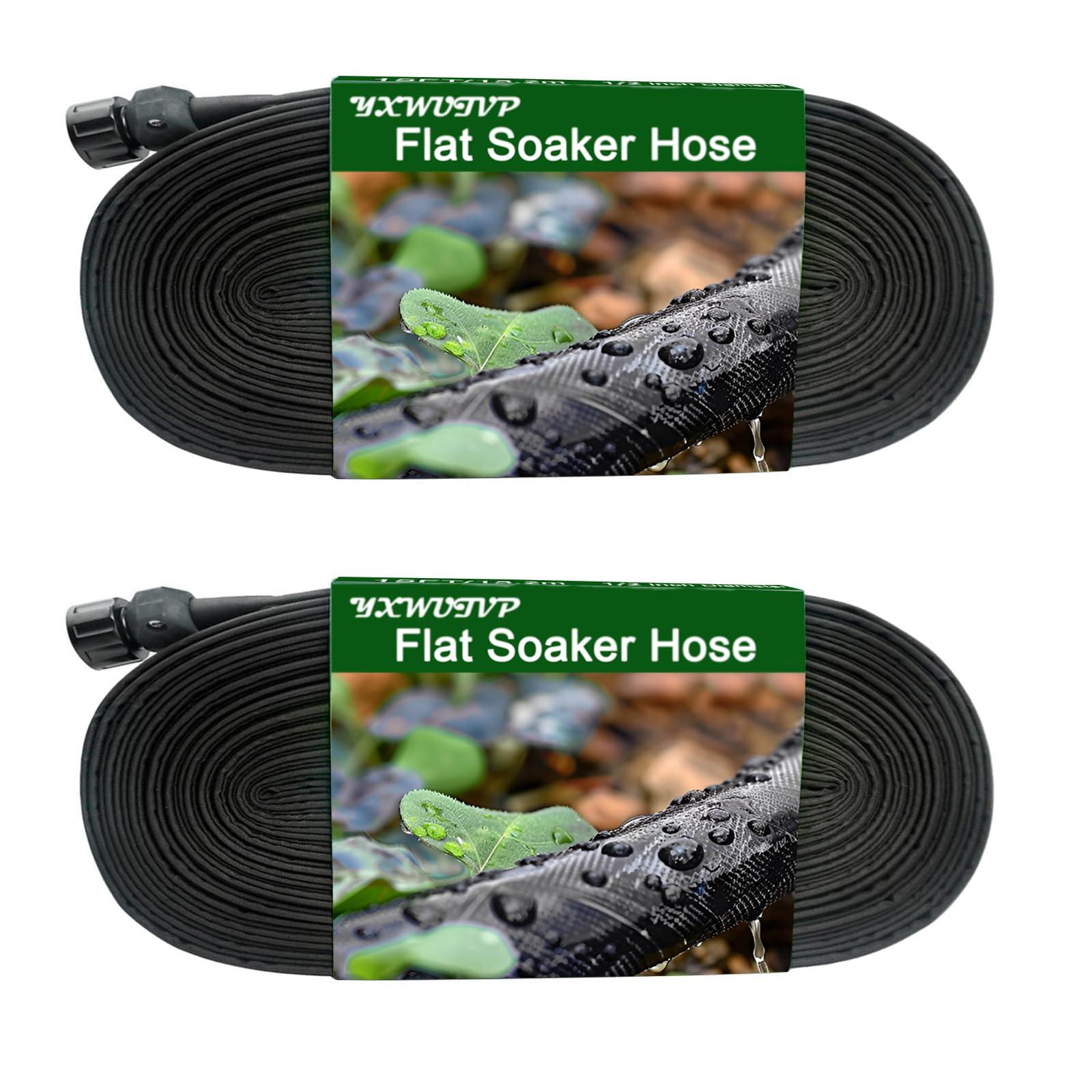 YXWUIVP 100-Foot Flat Soaker Hose - Providing an Efficient Watering Solution For Your Garden - with 3/4 Thread Connection Joints (50ft*2), Black
