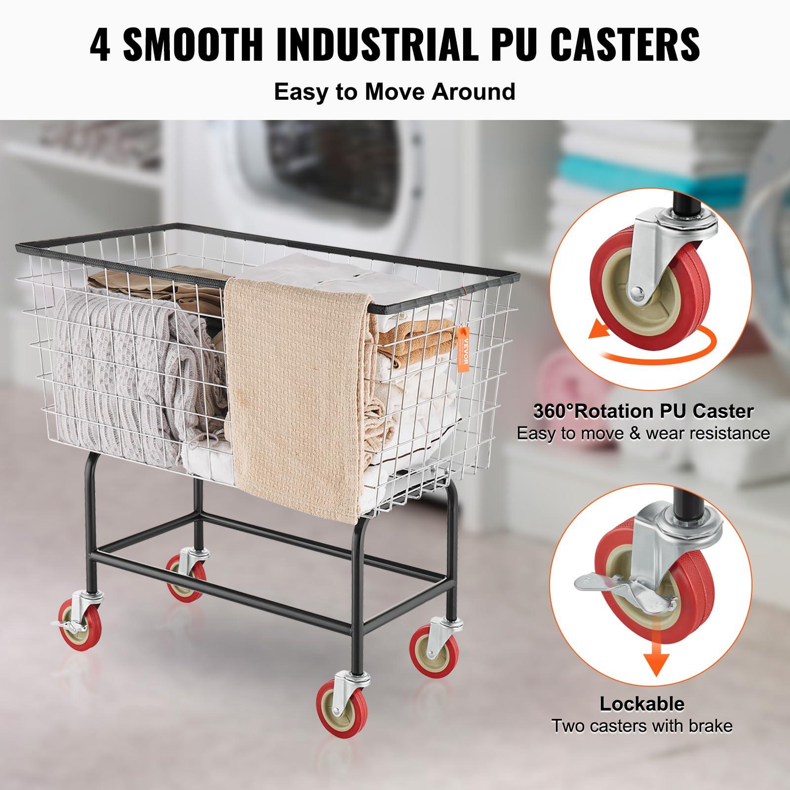 VEVOR Wire Laundry Cart, 3.8Bushel Wire Laundry Basket with Wheels, 32.5''x21.3''x29.9'', Commercial Wire Laundry Basket Cart, Steel Frame with Chrome Finish, 4'' Casters, Wire Basket Cart for Laundry - Image 6