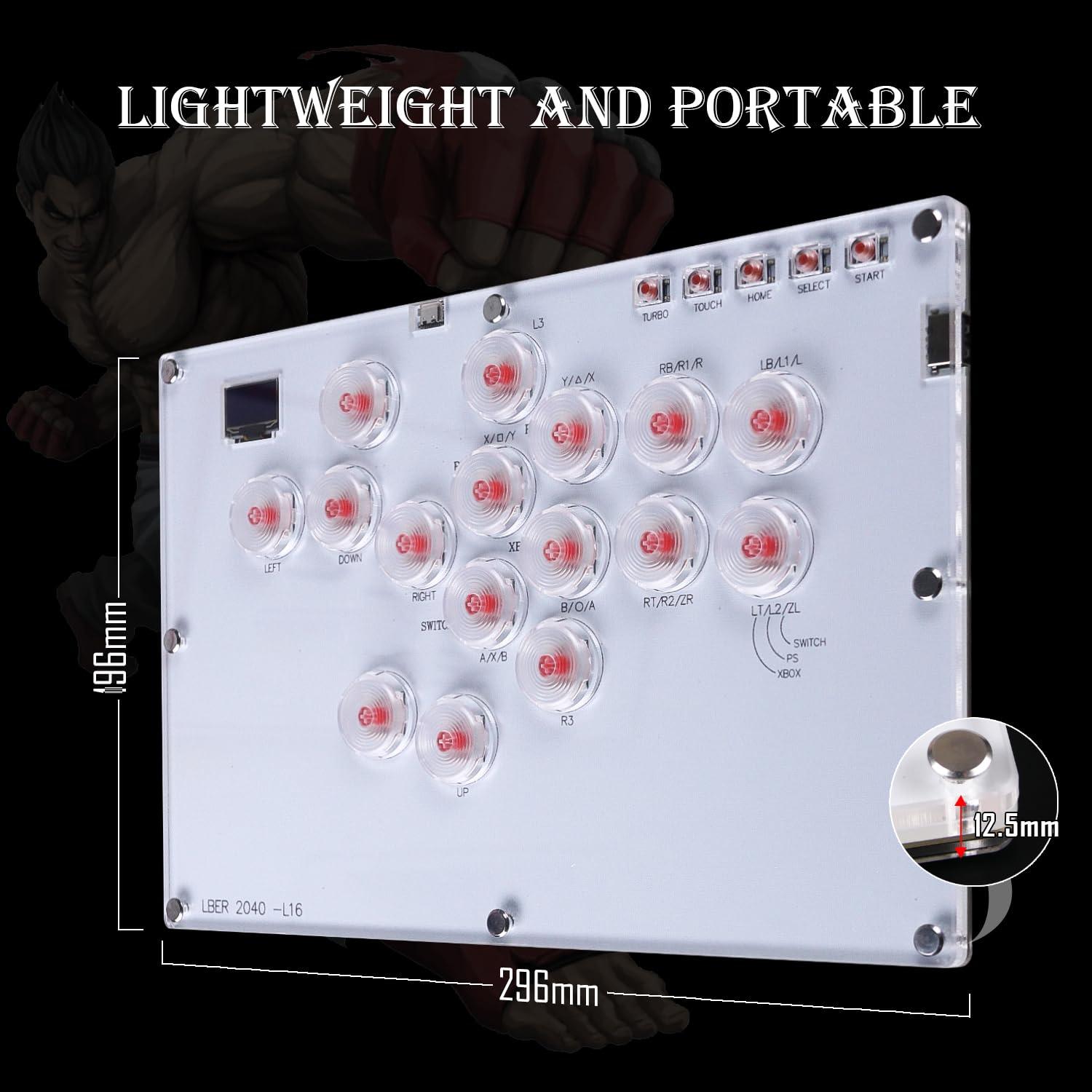Arcade Stick All-Button Controller L16, Leverless Controller Street Fight with Turbo & SOCD, Arcade Stick Street Fight for PC/PS3/PS4/Steam/Switch Game Keyboard-Supports Hot Swap & Custom RGB(White) - Image 4