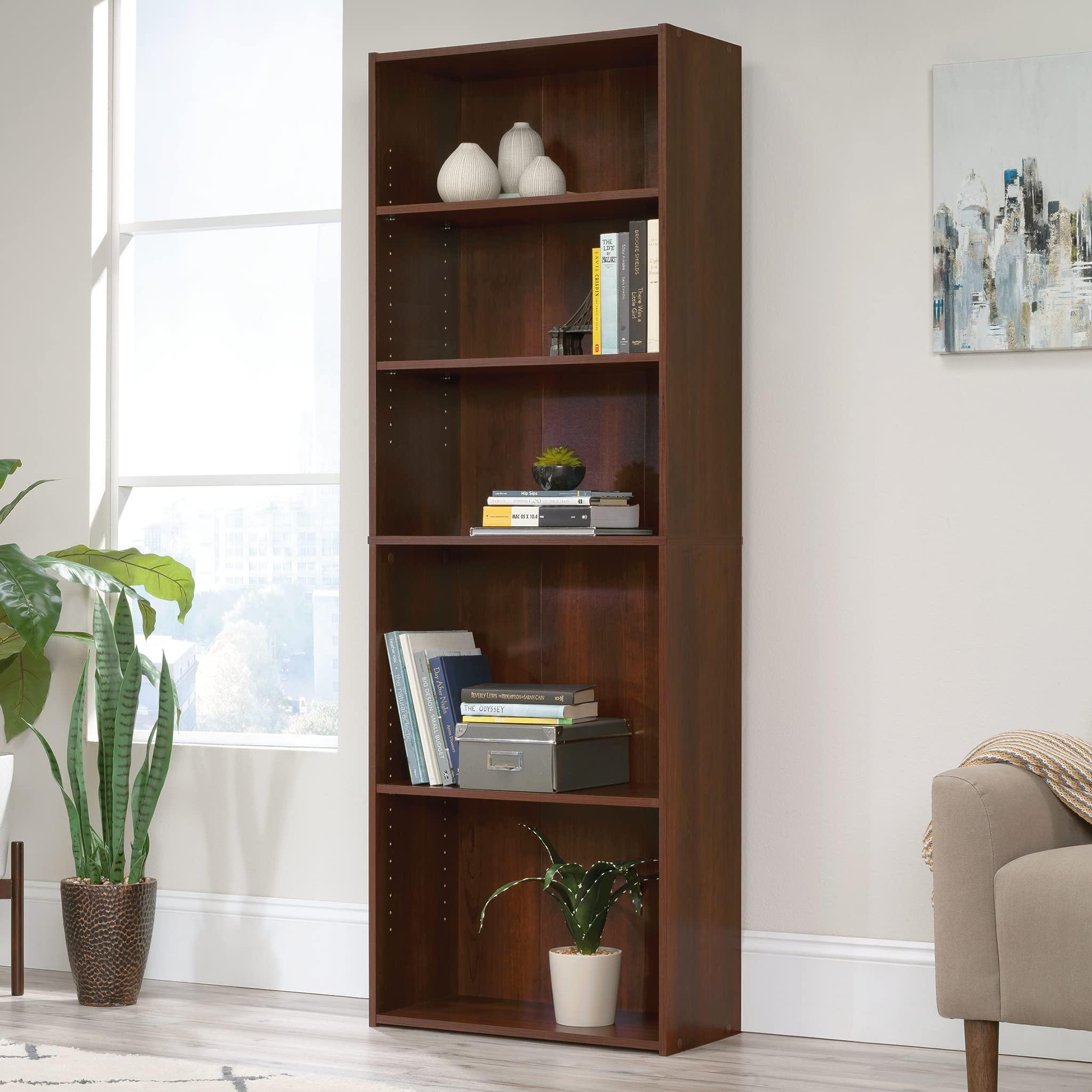 Sauder Beginnings 5-Shelf Bookcase, Bookshelf with Adjustable Storage Shelves, in Brook Cherry - Image 4