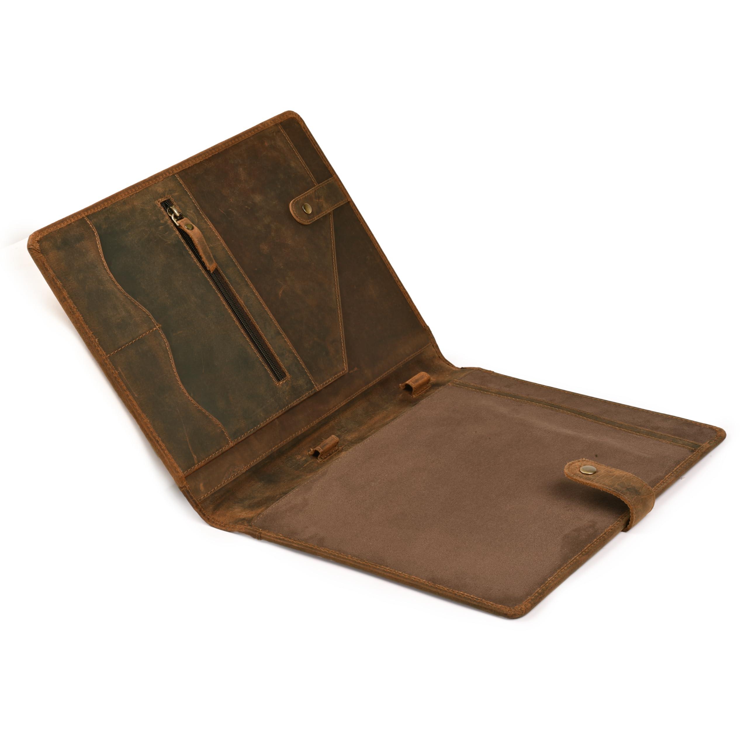 Leather Village Leather Portfolio Organizer - Professional Business Padfolio for Men & Women - Stylish Document Card Holder, Resume Folder, Folio for A4/Letter Size Writing Legal Pad, Brown - Image 6