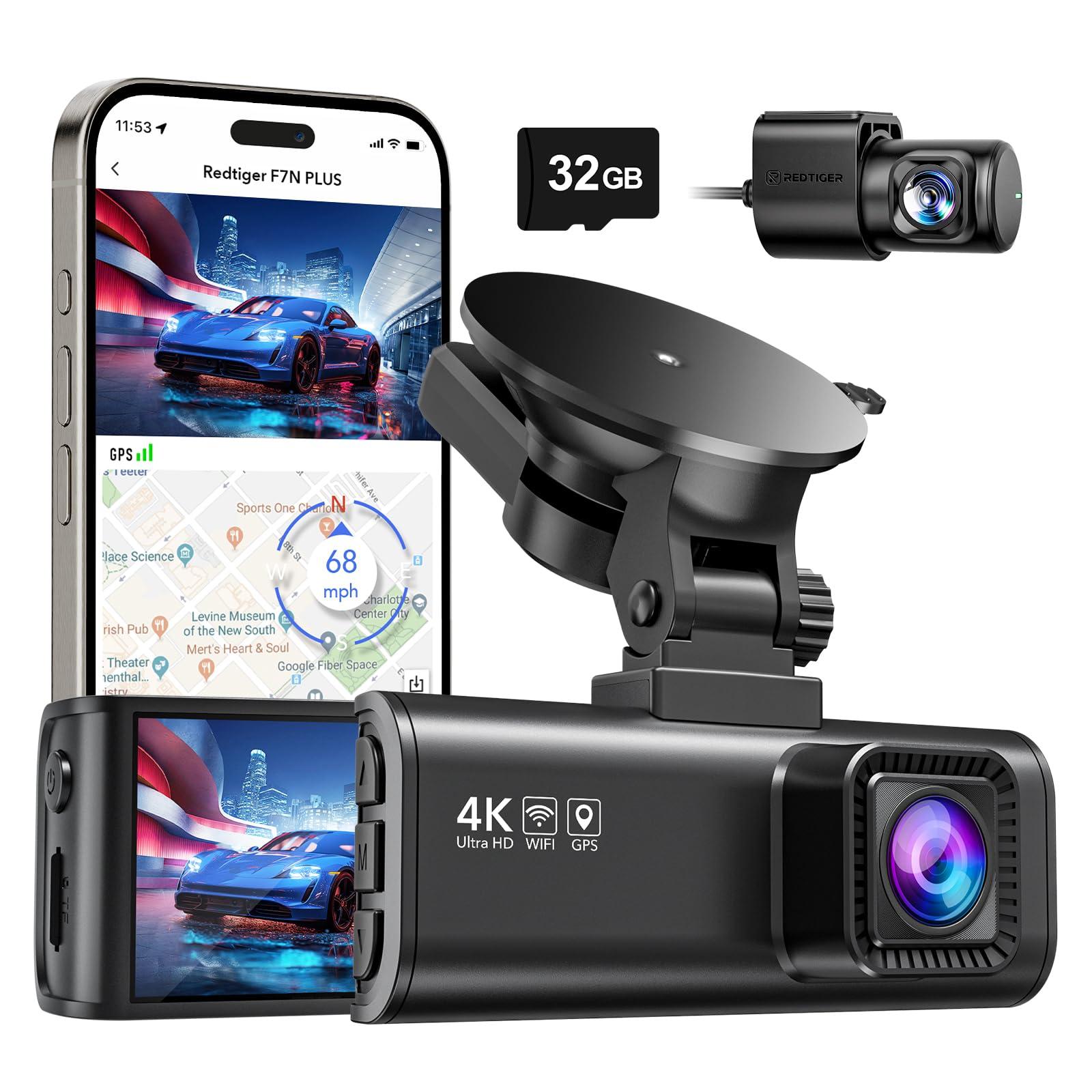 REDTIGER Dash Cam Front Rear, 4K/2.5K Full HD Dash Camera for Cars, Included 32GB Card, Built-in Wi-Fi GPS, APP Control, IPS Screen, Night Vision, Wide Angle, WDR, 24H Parking Mode(F7NP)