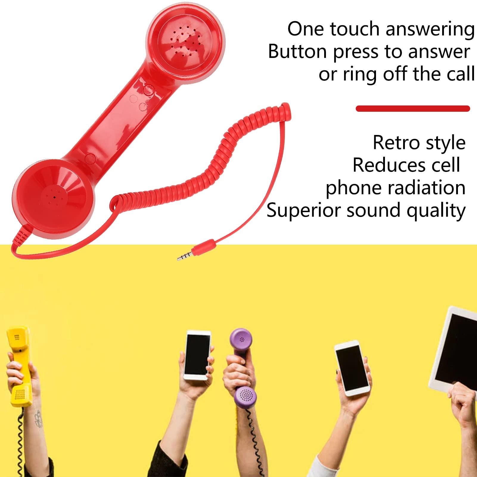 3.5mm Retro Phone Handset, Old School Cell Phone Handset, Raniation Proof Handheld Receiver Telephone for Home Office, Mobile Phones, Computers (Red) - Image 3