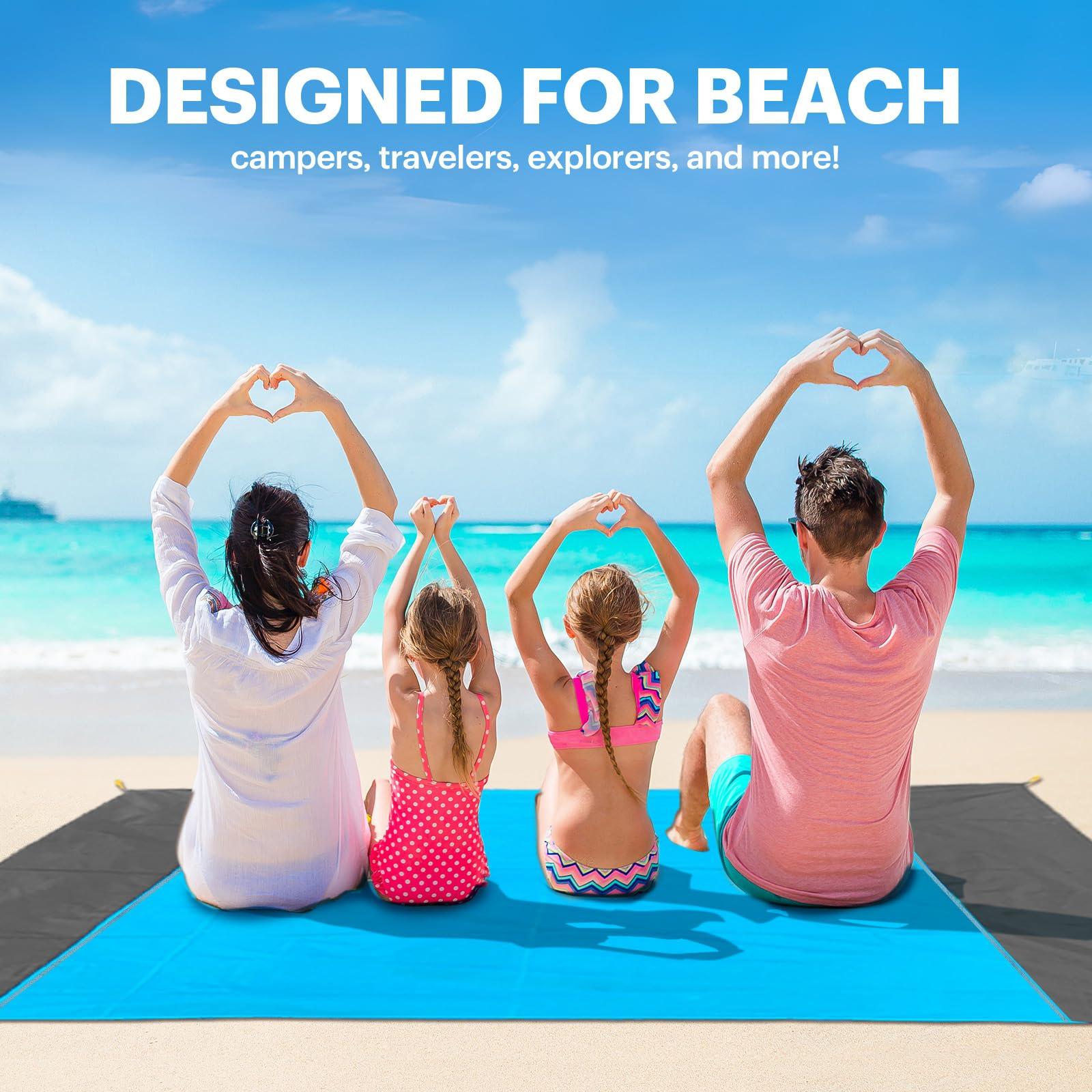 EASYFUN Beach Blanket Sandproof Oversized, 79''×83'' Extra Large Beach Mat, Portable Picnic Mat for Travel Camping Hiking, Lightweight Beach Essentials Family Water Resistant Mat Nylon 210T - Image 7