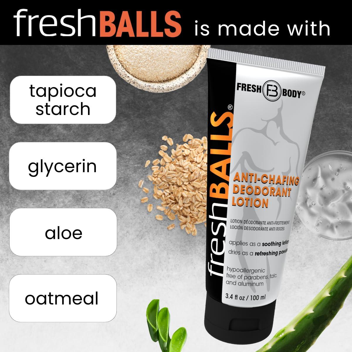 Fresh BALLS Cream | Anti-Chafing Comfort Men's Soothing Lotion to Powder Ball Deodorant and Hygiene for Groin Area, 3.4 fl oz (Pack of 2) - Image 5