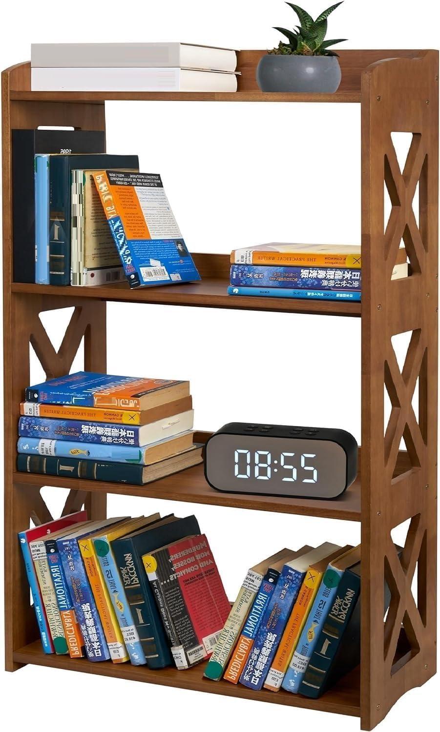 YCICI Open Book Shelf, 4 Tier Bookcase, Small Bookshelf, Wooden Book Shelf Kitchen Shelf, Freestanding Display Storage Shelves for Bedroom, Living Room and Office (Brown) - Image 6