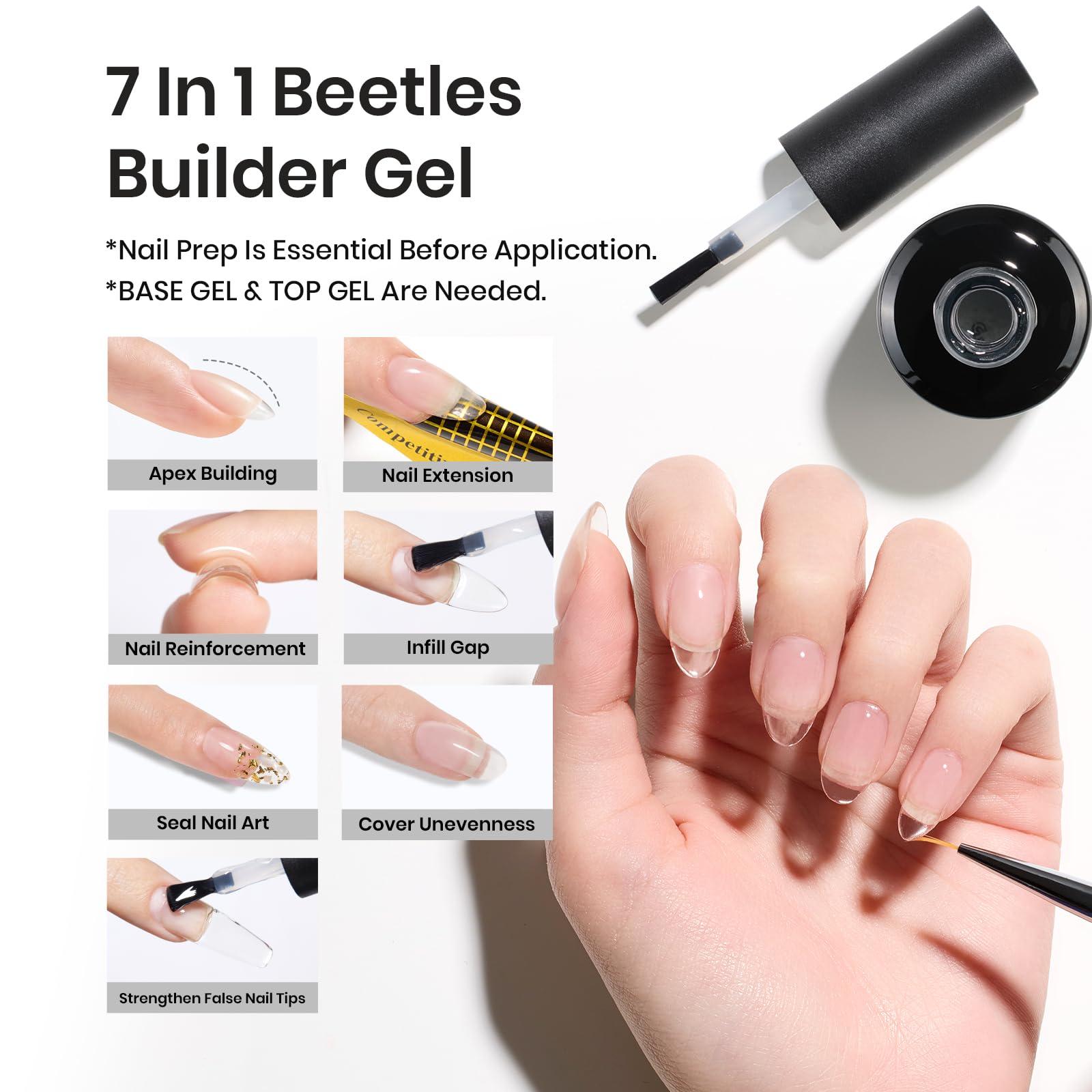 Beetles Builder Gel 7-in-1 Strengthener Gel for Nail Extensions Clear Hard Gel for Nail Strengthening Extension & Decoration Detachable Liner Nail Brush Included - Image 2