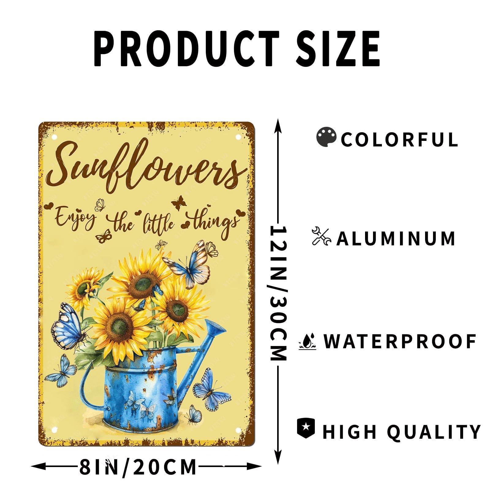 WIZYXQ Metal Signs Sunflowers Enjoy The Little Things Sign Vintage Signs Retro Aluminum Metal Tin Sign for Home Office Kitchen Bar Cafe Garden Wall Decor 12x8 Inch - Image 3