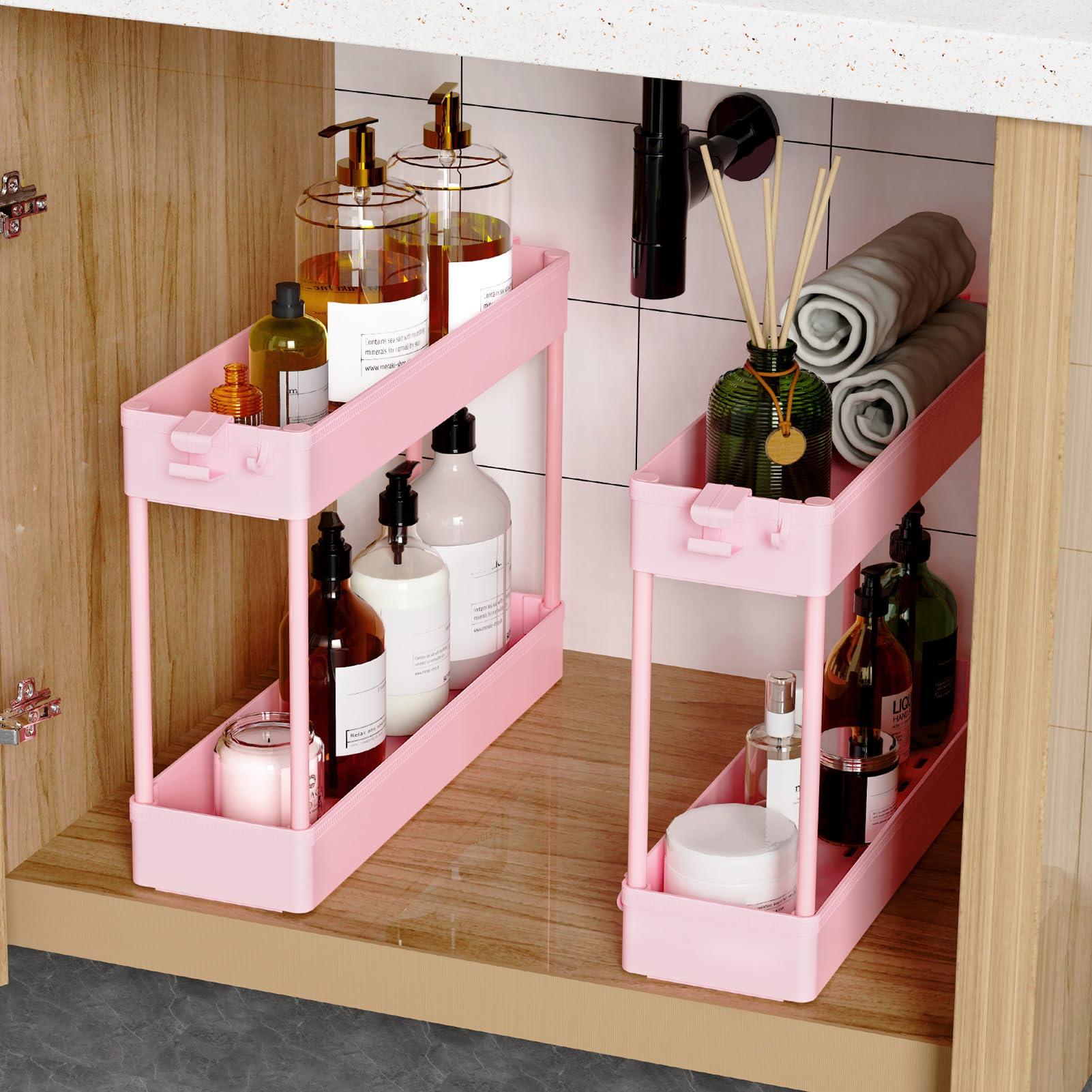 SPACEKEEPER Slim Rolling Storage Cart 4 Tier Bathroom Organizer Utility Cart Mobile Shelving Unit Tower Rack for Kitchen, Laundry Room, Bathroom, Narrow Places, Pink - Image 5