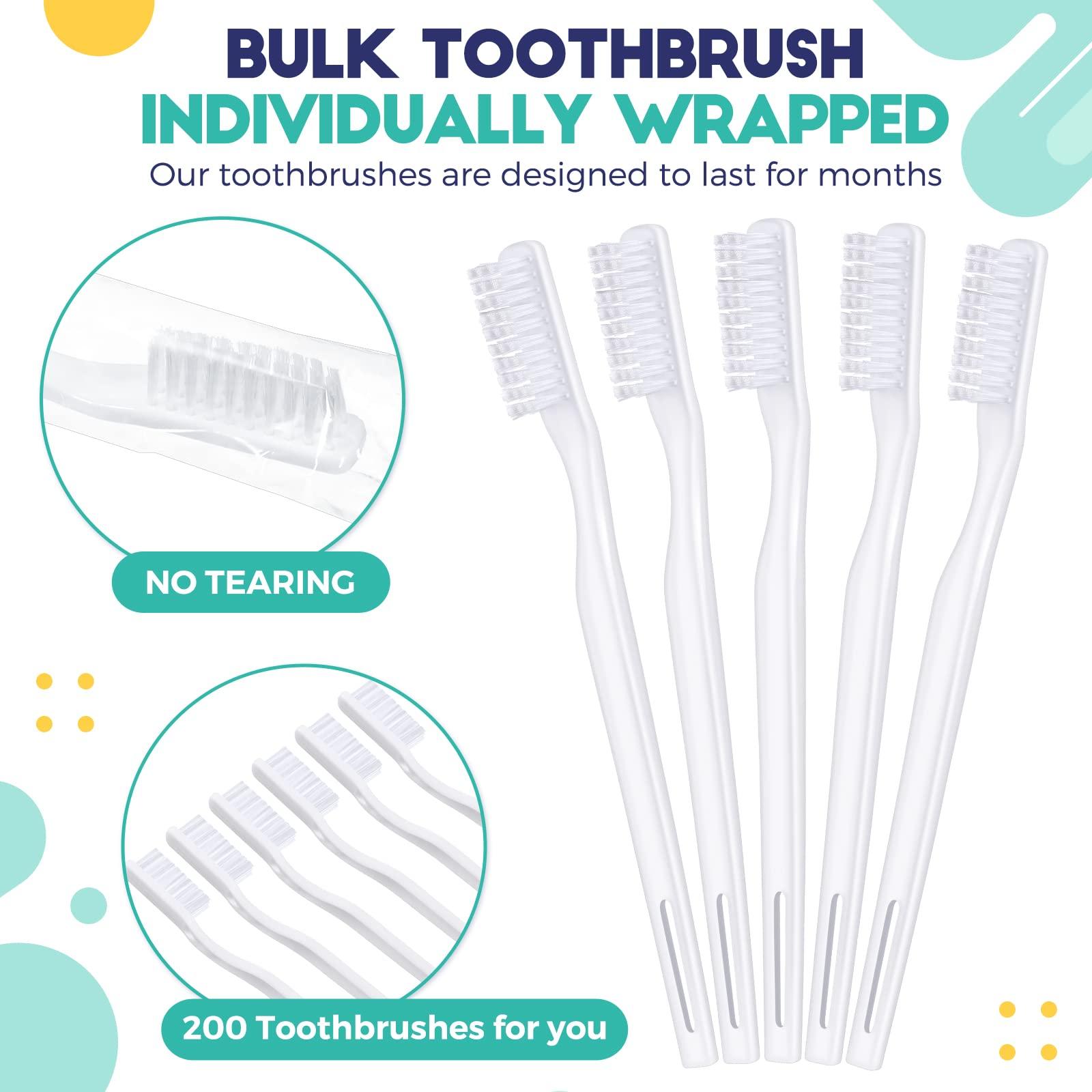 CHENGU 200 Pack Individually Wrapped Disposable Toothbrush Bulk Single Use Toothbrush with Soft Bristle for Women Men Adult Hotels Guest Travel Donation(White) - Image 2