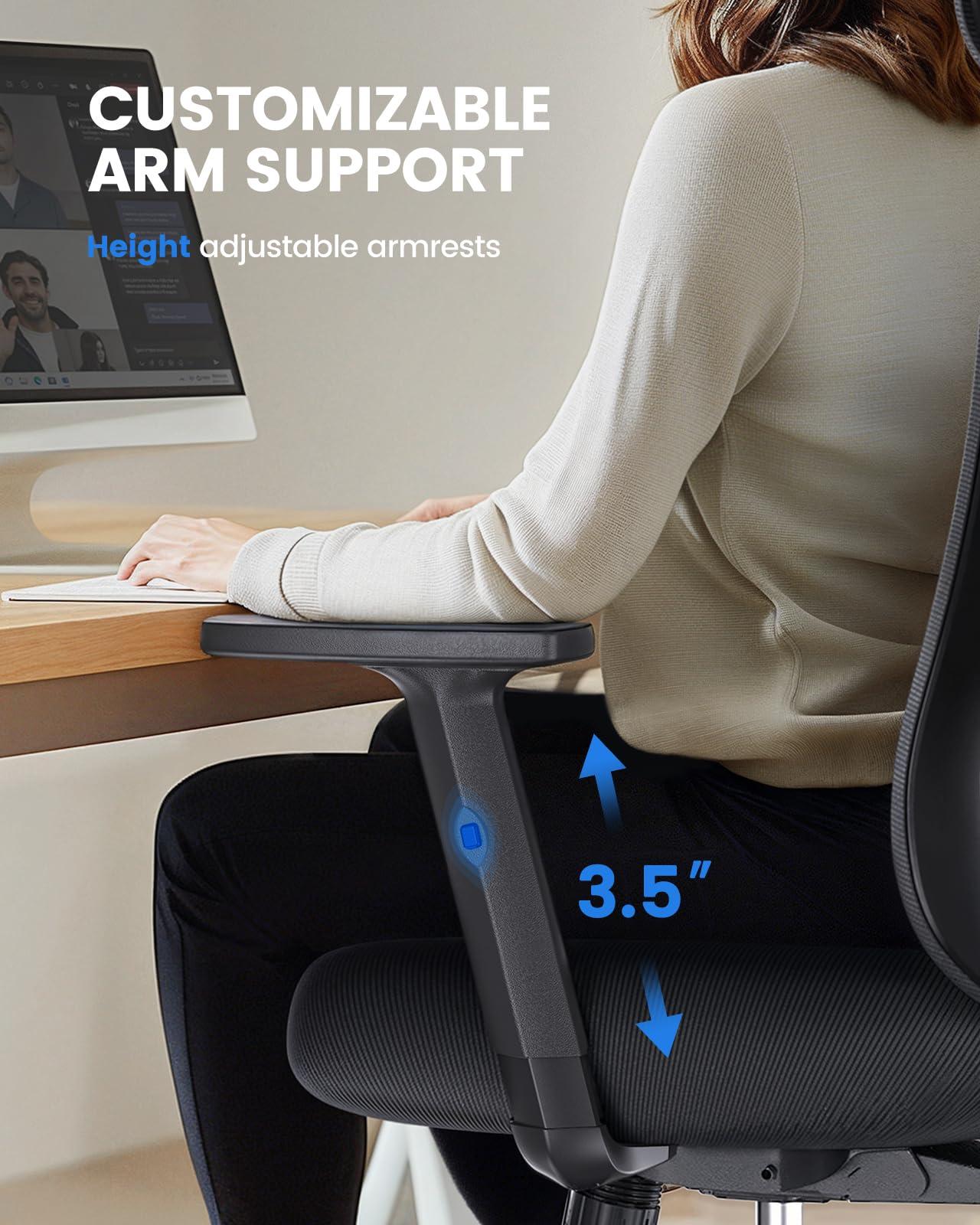NOBLEWELL Ergonomic Office Chair with Padded Lumbar Support, 2D Headrest, Adjustable Armrests, Upgraded Contoured Seat Cushion, 130° Rocking Tilt, Computer Chair for Home Office, NWOC1-1 - Image 7