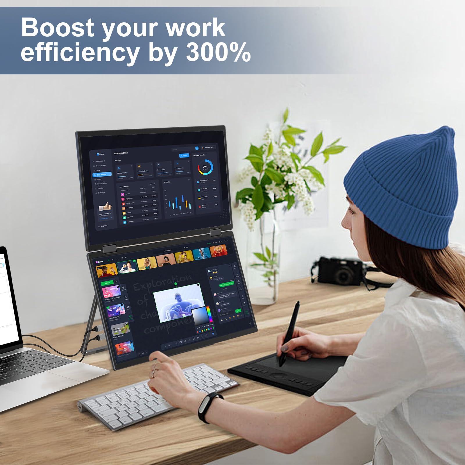 InnoView Laptop Screen Extender 15.6" Dual Portable Monitors 1080P FHD Stacked Folding Triple Monitor HDMI USB-C Portable Dual Monitor for Laptop Windows Mac (No Driver Needed) - Image 5