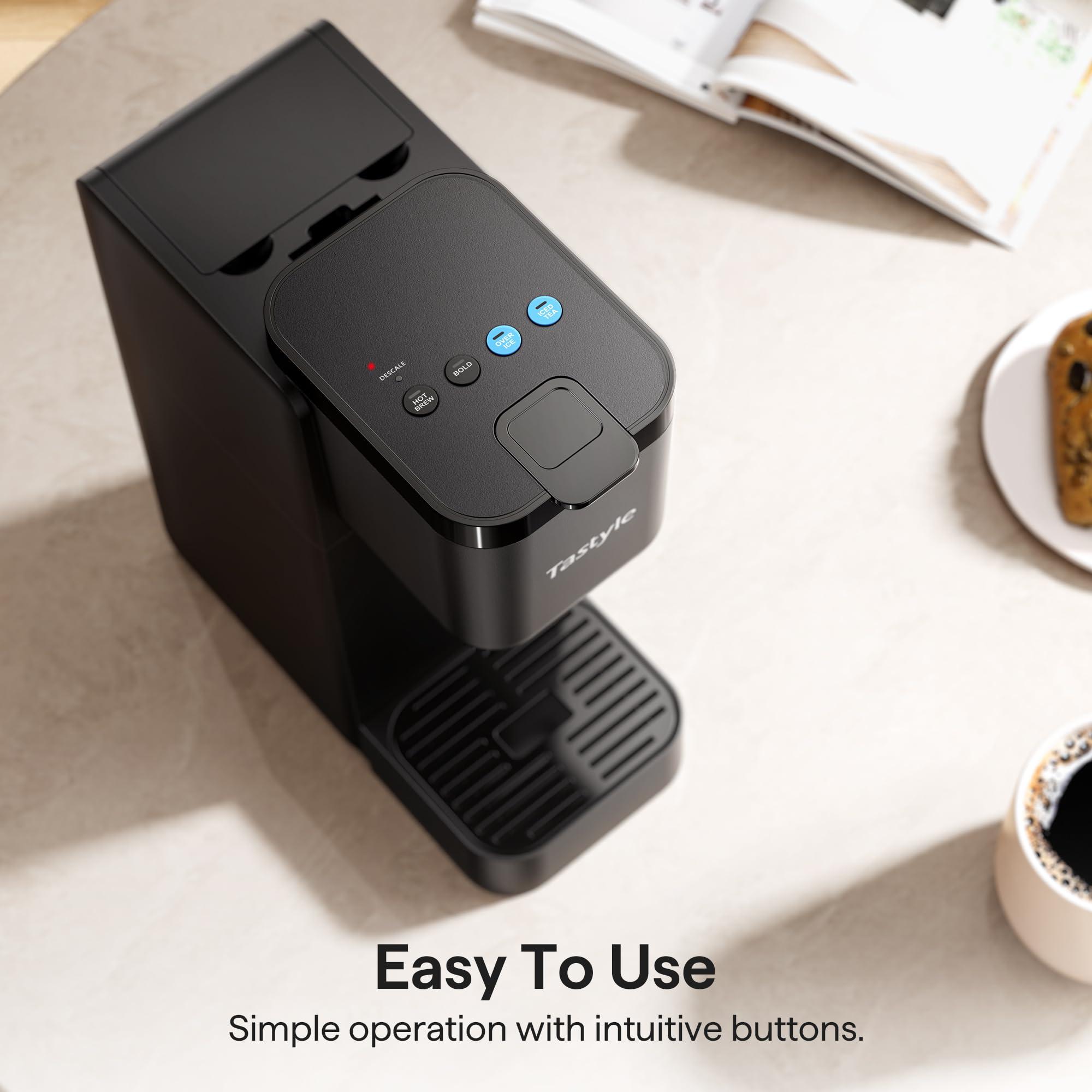 Tastyle Single Serve Coffee Maker for K Cup, Ground and Tea Leaves, Hot and Iced Coffee Machines with Bold Setting, 6 to 16 Oz Brew Sizes, Compact for Small Spaces, Black (2.0 Version) - Image 2