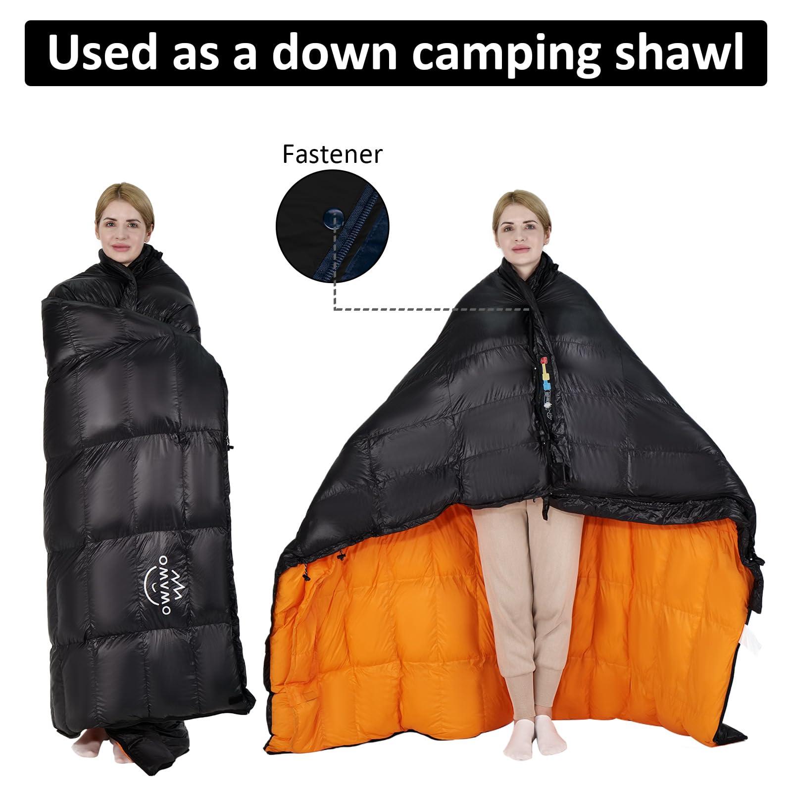 OMVMO -10°F 0°F Goose Down Sleeping Bag for Adults,800 Fill Power,Ultralight Wearable 4 Season Cold Weather Rectangle Sleeping Bag for Camping Hiking,Can be Used as a Down Blanket or Cloak - Image 4
