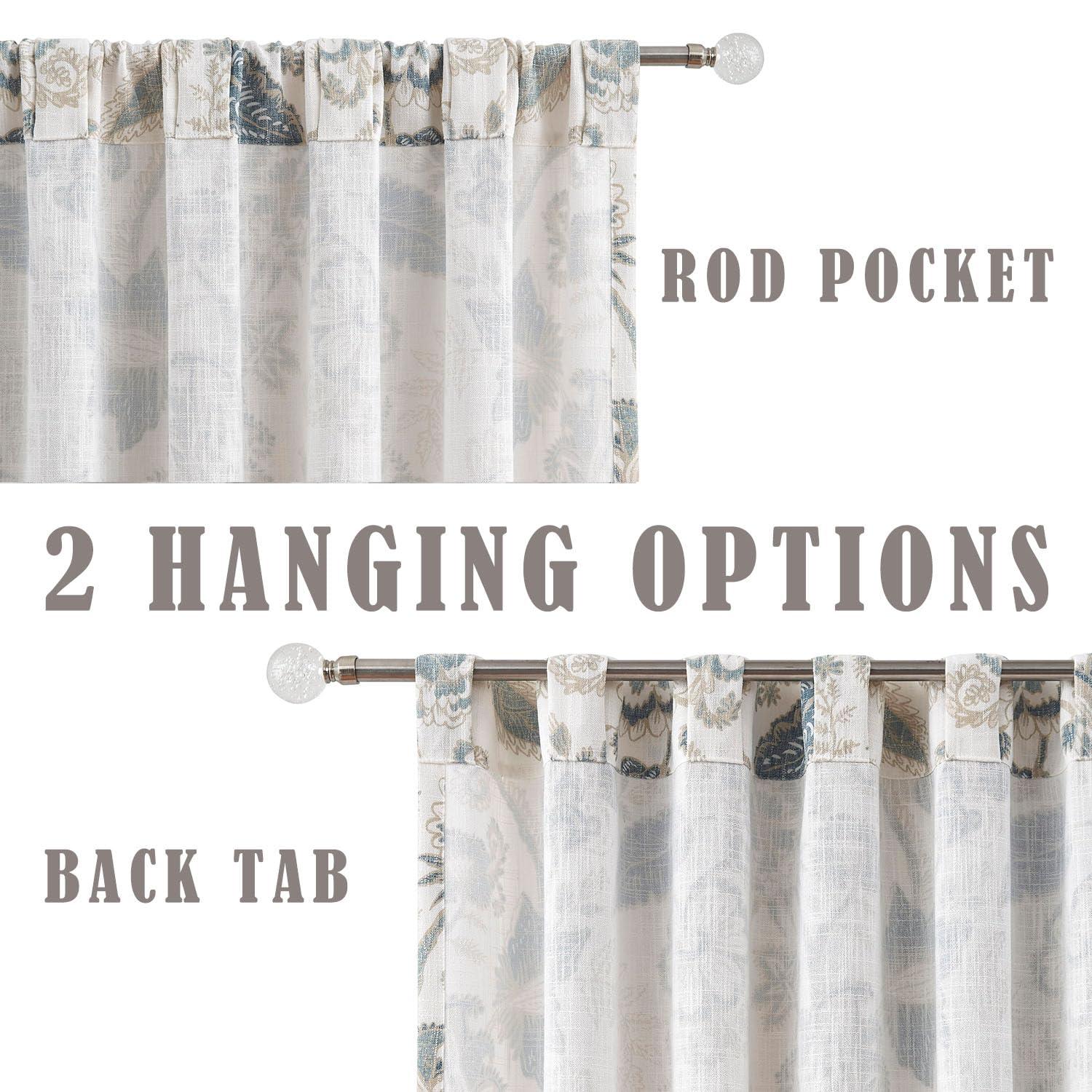 Kayne Studio Backtab Rod Pocket Jacobean Floral Semi Sheer Curtains Boho Botanical Leaf Printed Vintage Farmhouse Blue Grey Light Filtering Window Treatment Sets Living Room Bedroom,52"x84",2 Panels - Image 4