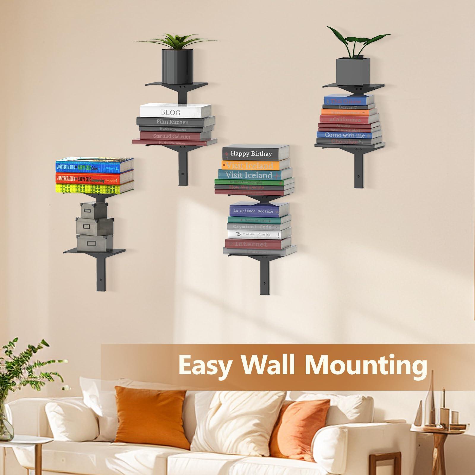MQKIWAO Invisible Floating Bookshelf for Wall Mounted, 3 Pack Black Spine Book Tower, 6 Tier Vertical Book Organizers, Heavy Duty Metal Bookshelf for Home, Office, Bedroom, Kids Room - Image 4